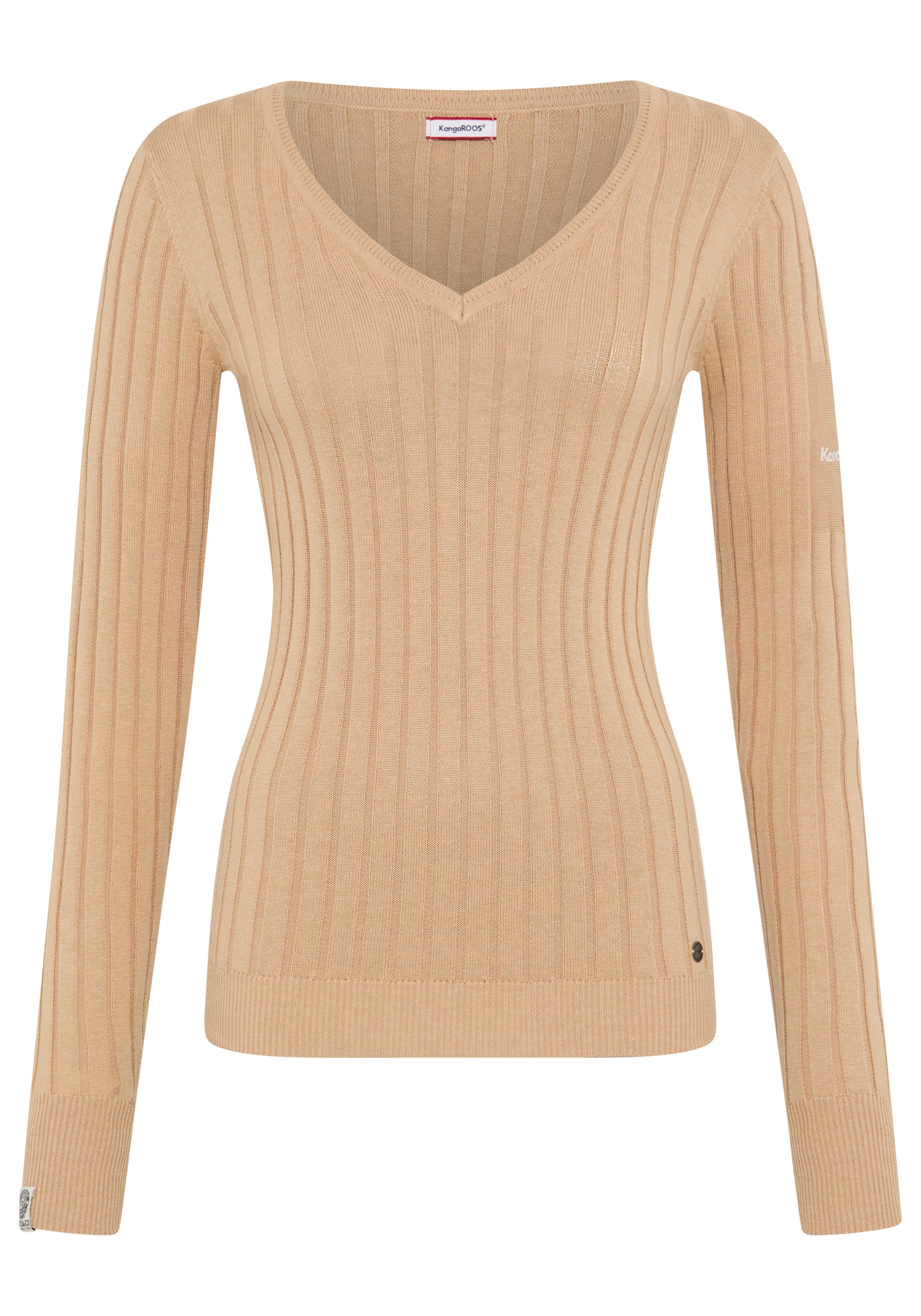 KangaROOS V-Ausschnitt-Pullover hüftlange Schnittform, mit Rippstrick, figurbetonte Passform