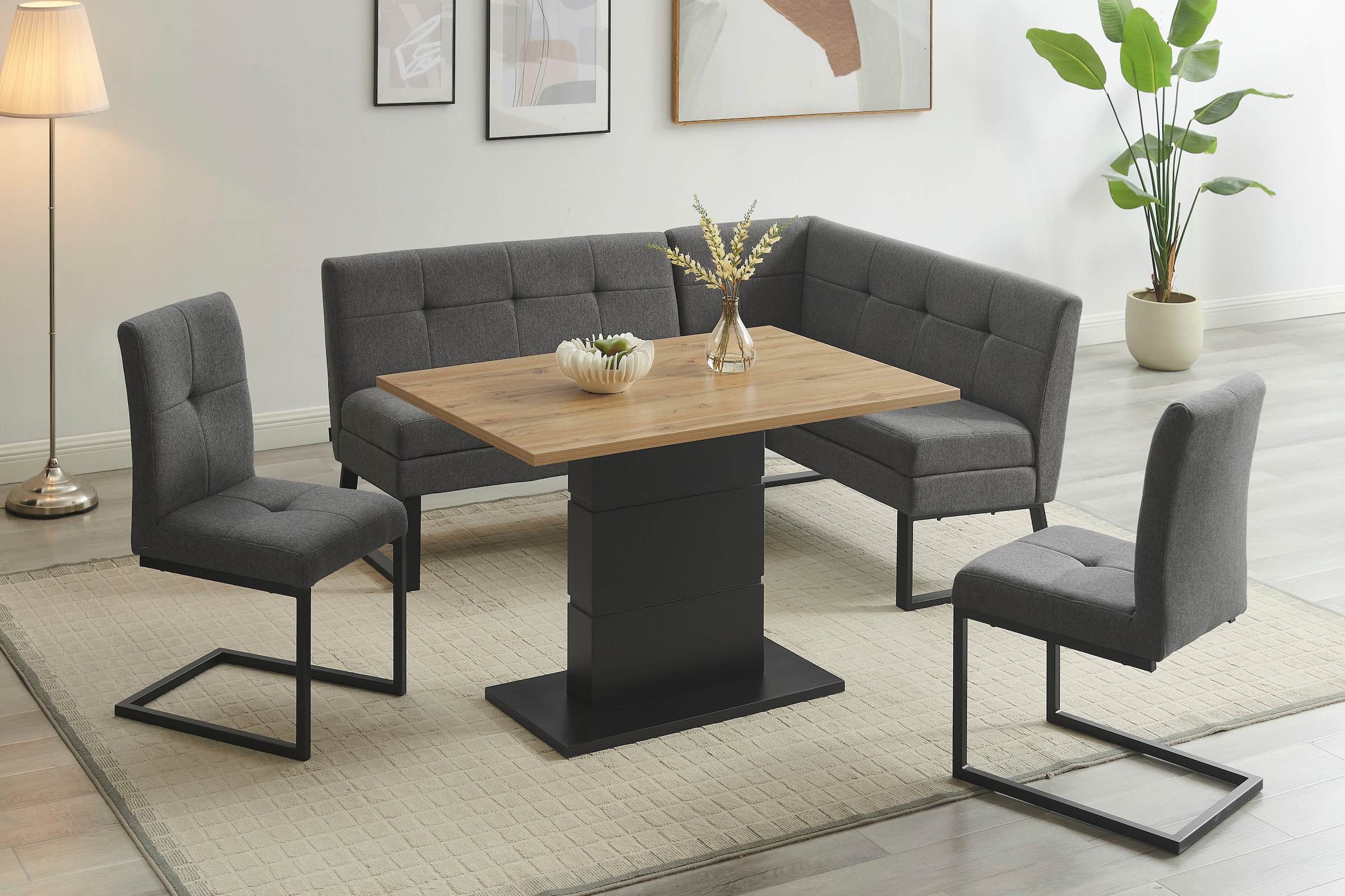 GOODproduct Eckbank »Geranie, Sitzbank, Essbank, pflegeleichter Strukturstoff« Eckbank inkl. Stauraum, Pulverbeschichtetes Metallgestell