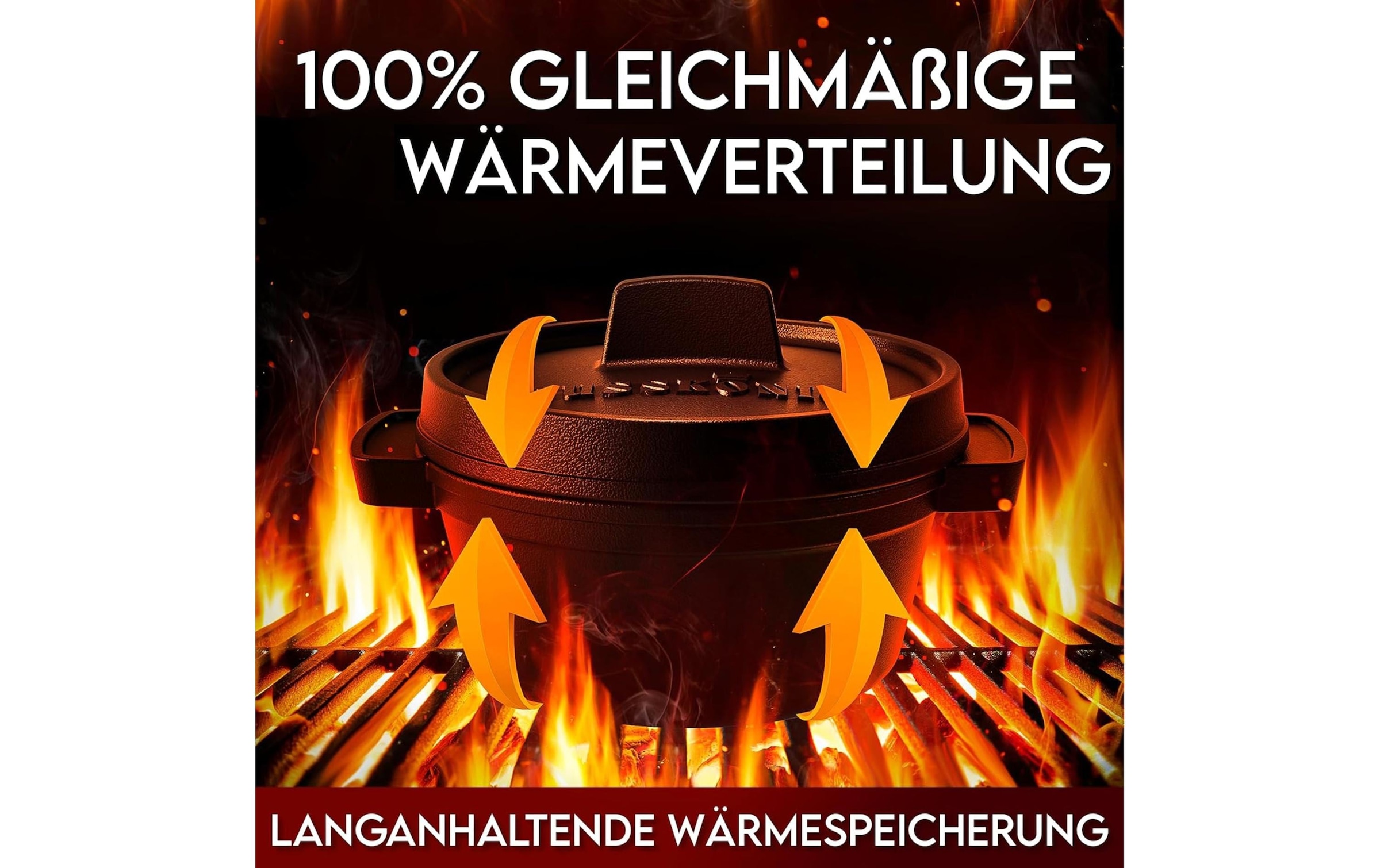   Marmite à barbecue »Gusskoenig Mini Dutch Set 4 Töpfe, Untersetzer« 8 cuis tlg. Set 4 Töpfe mit Holz-Untersetzern und Rezeptbuch
