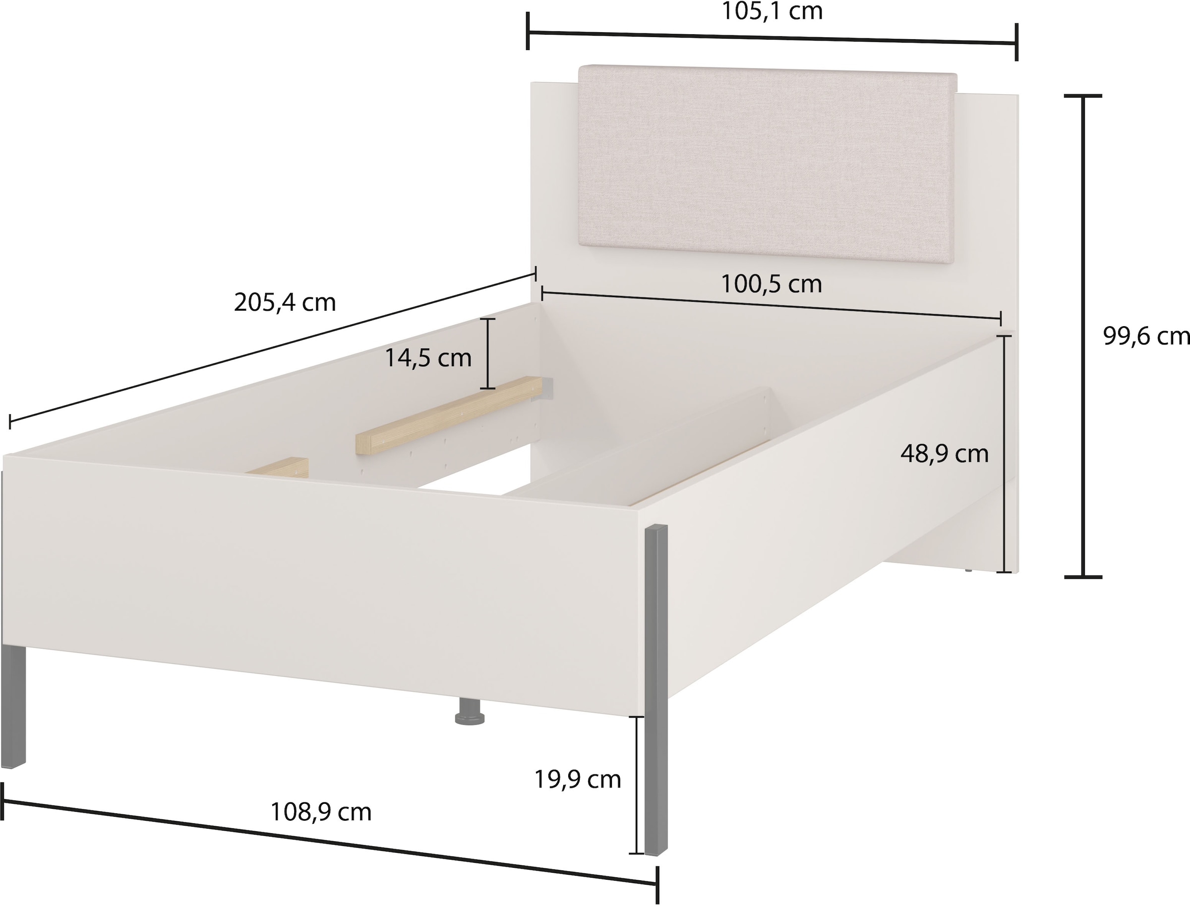 Home affaire Bett »Jukon, mit gepolstertem Kopfteil, Füsse aus Metall, modernes Design«, (3 Breiten:100cm, 160cm und 180cm), in drei Grössen, perfekt auch als Jugendbett