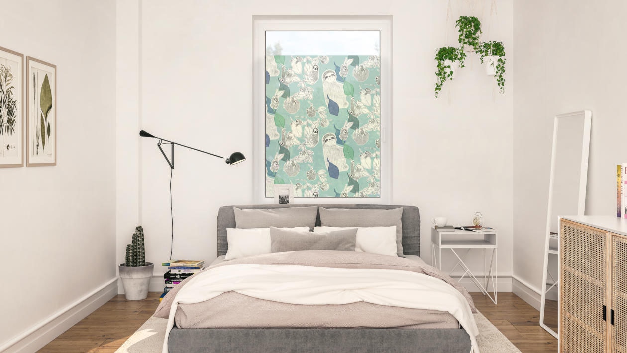LICHTBLICK ORIGINAL Fensterfolie »Fensterfolie selbstklebend, Sichtschutz, Sloths on turquoise - Grün«, 1 St., blickdicht, glattstatisch haftend