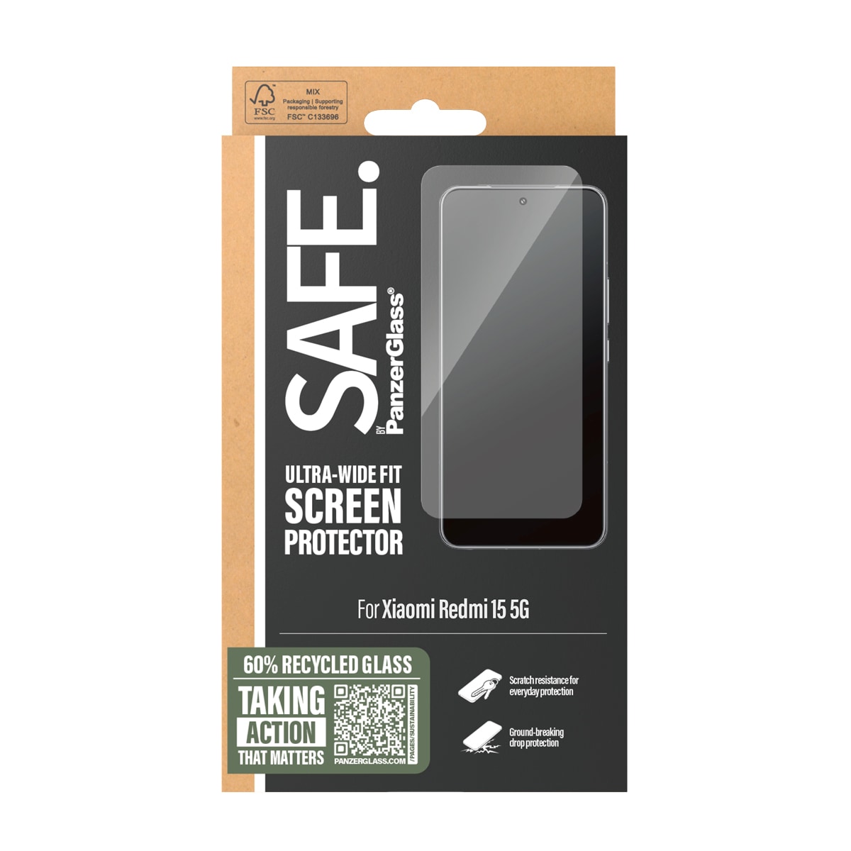 SAFE by PanzerGlass Displayschutzglas »Ultra-Wide Fit Screen Protector« für Xiaomi Redmi 15C 5G Displayschutzfolie, Schutzfolie, Bildschirmschutz, kratz- & stossfest