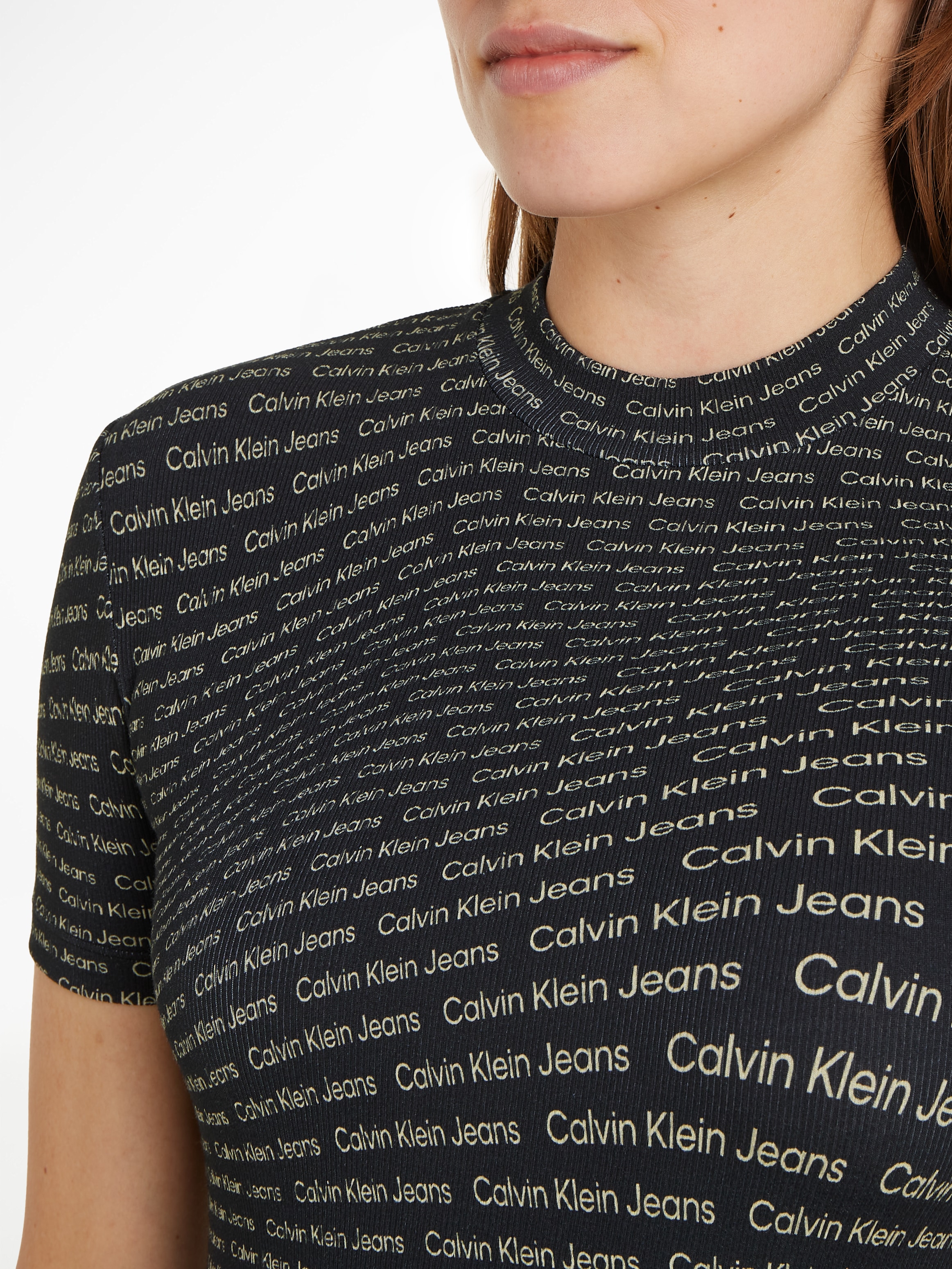 Calvin Klein Jeans Stehkragenshirt »AOP RIB TEE«, mit Logoschriftzug