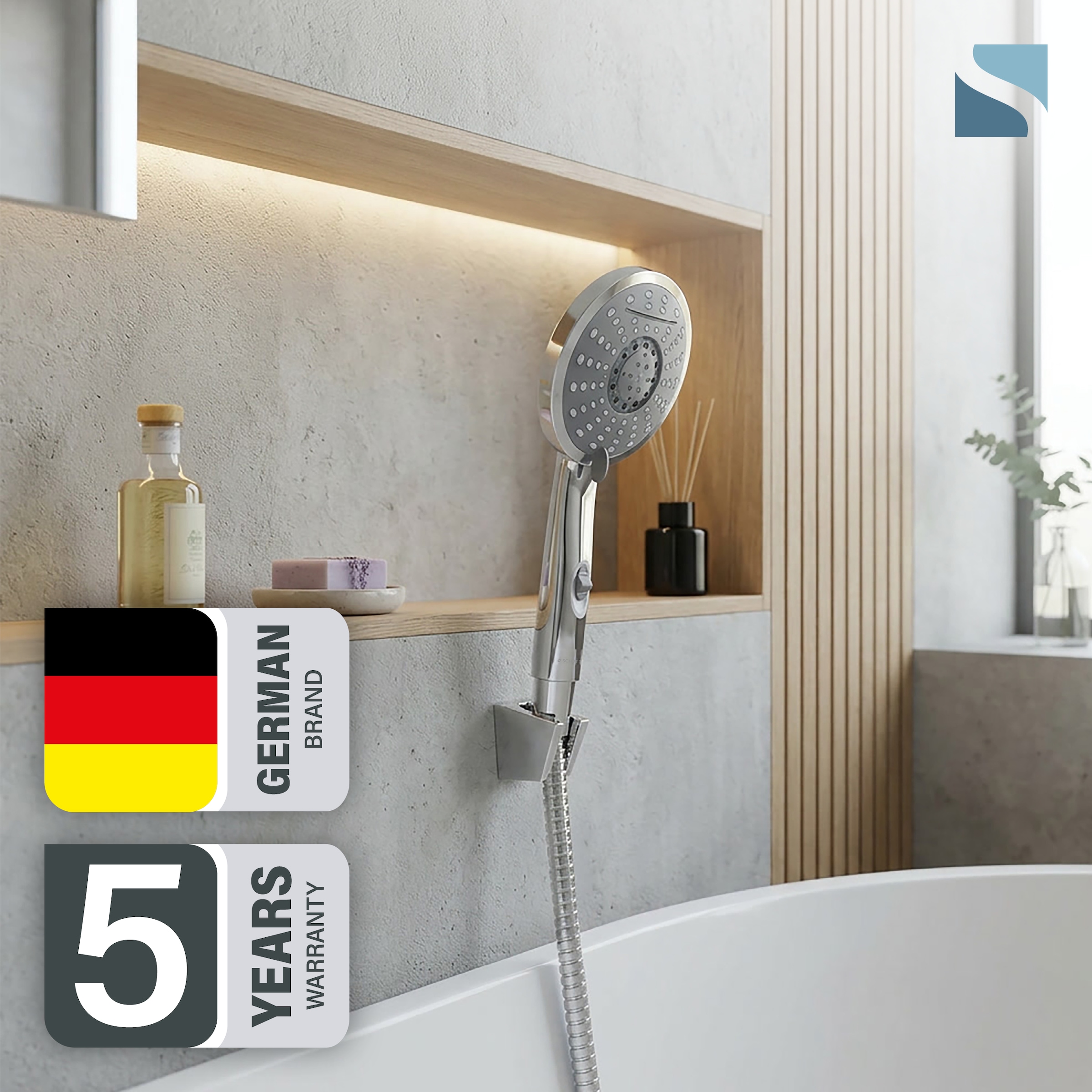 Schütte Handbrause »Wasserfall« mit 5 Strahlarten, chwallauslauf, Brausekopf mit Wasserstopp-Funktion