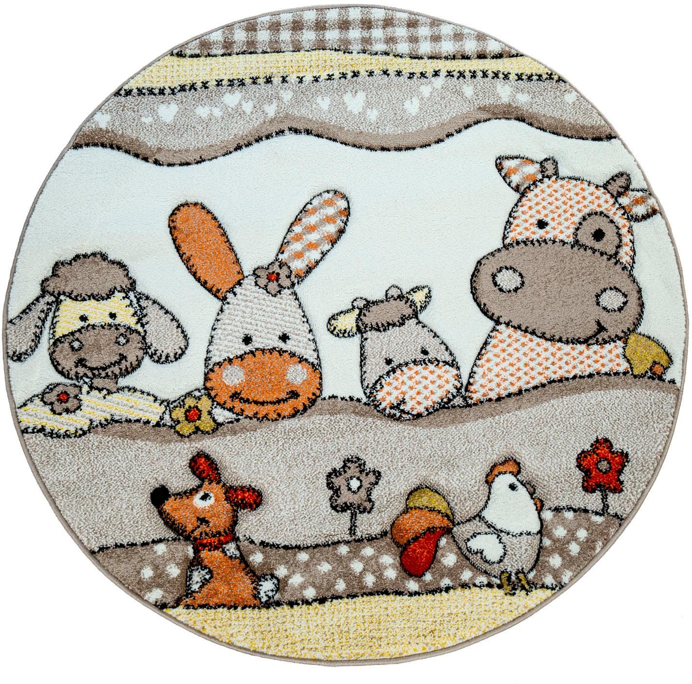 Image of Paco Home Kinderteppich »Diamond 639«, rund, 18 mm Höhe, Kurzflor, 3D-Design, Motiv Bauernhof-Tiere, Kinderzimmer bei Ackermann Versand Schweiz