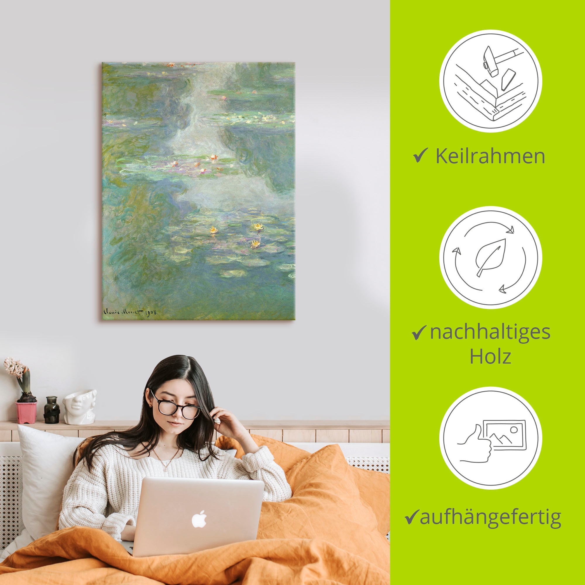 Artland Leinwandbild »Seerosen (Wasserlandschaft). 1908.« Blumen 1 Stk. tlg. auf Holzrahmen gespannt