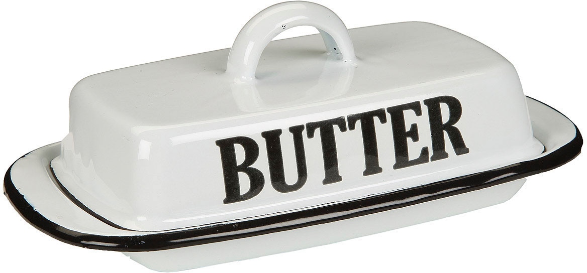 Image of Ambiente Haus Dose "Butterdose aus Emaille in Antikweiss"