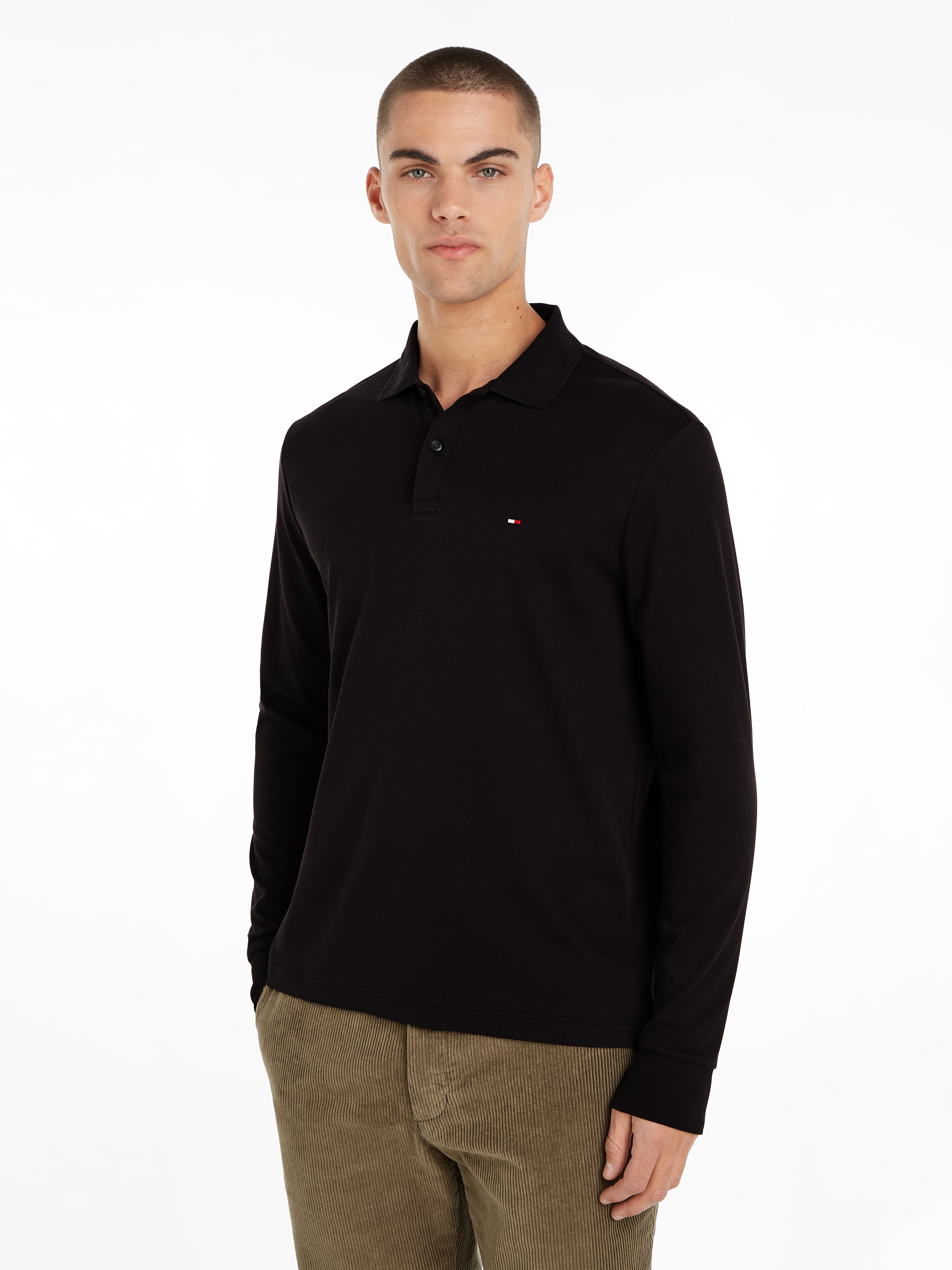 Tommy Hilfiger Polo à manches longues »L/S LIQUID COTTON REG POLO mit Jersey und Markenlabel« unifarben, casual, regular fit, Baumwolle, Polokragen