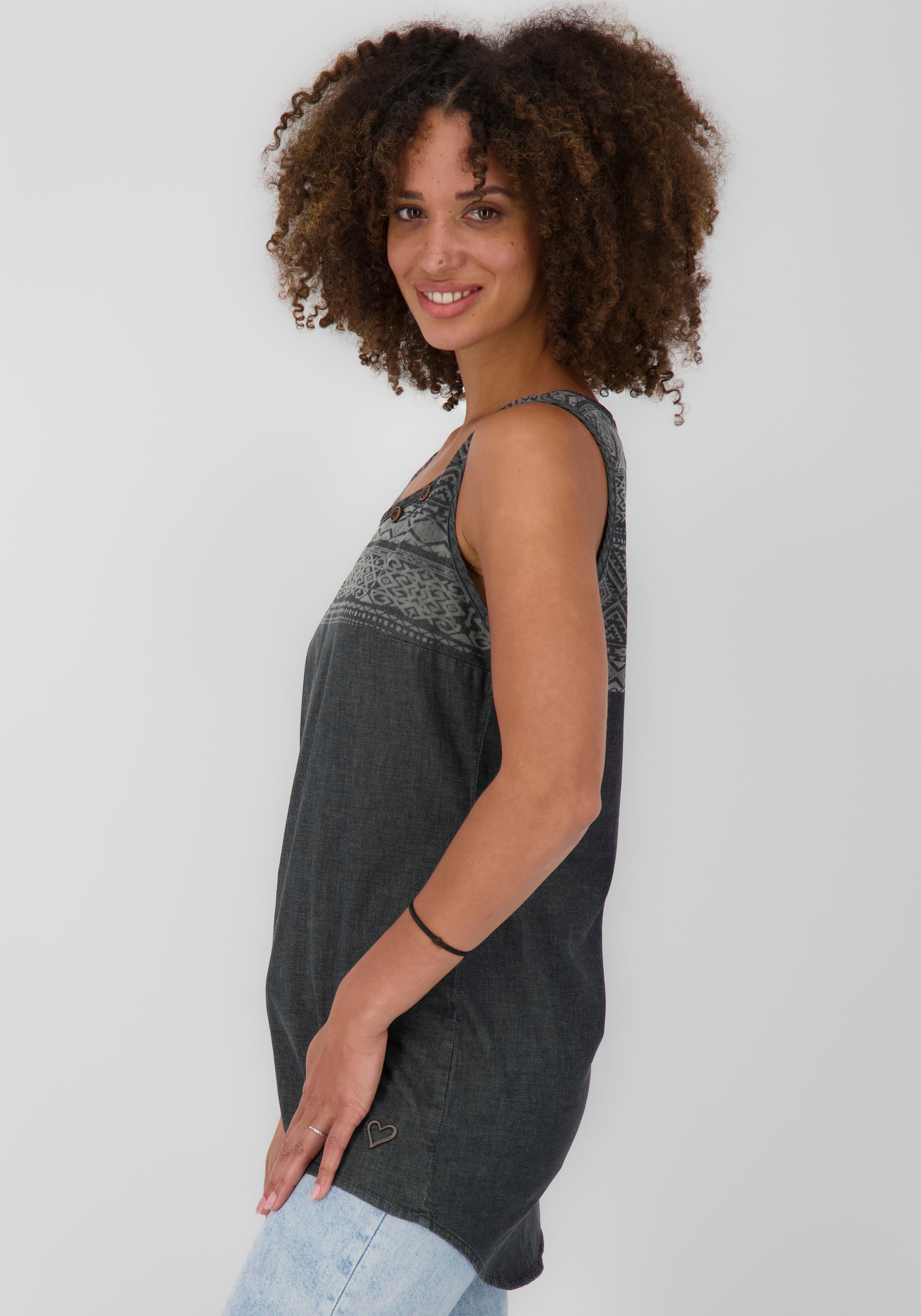 Alife & Kickin Jeansbluse »CarliAK Print«, feminines Denim-Top mit Print in Spitzen-Optik, Stretch-Qualität