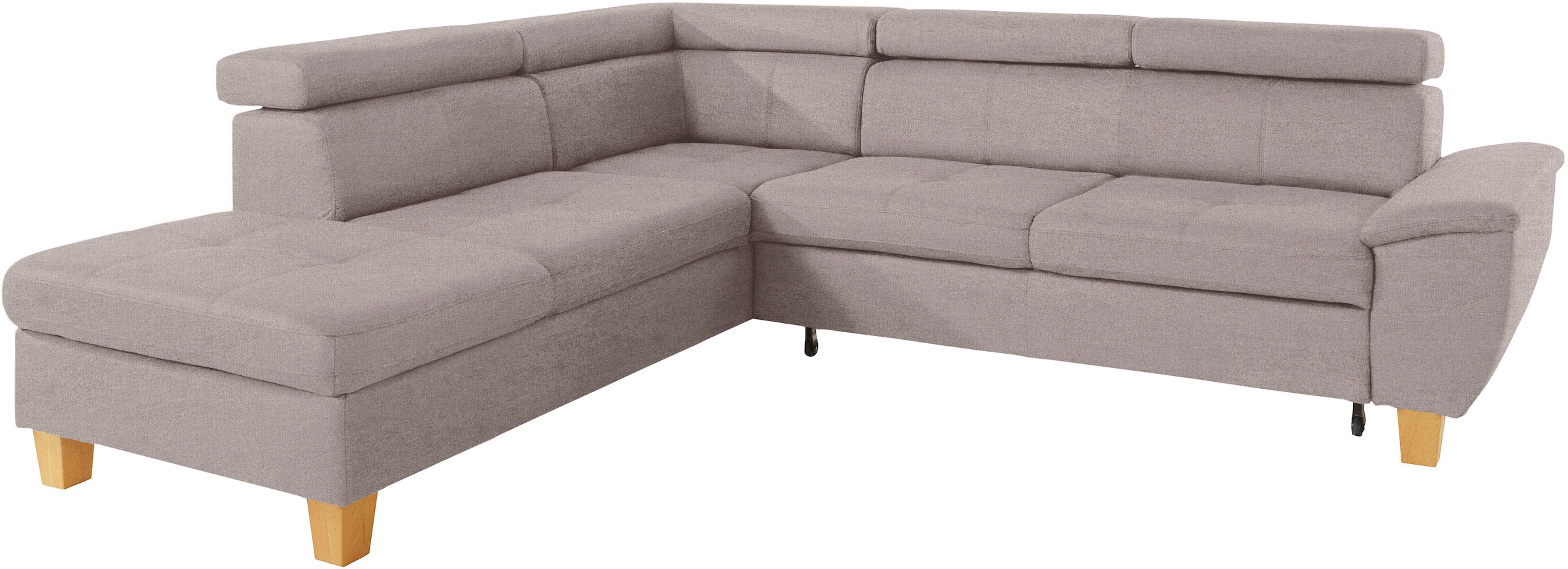 exxpo - sofa fashion Ecksofa »Enya, hoher Sitzkomfort, Breite 266cm, bequem, 12cm hohe Füsse, L-Form« mit Kopfteilverstellung, wahlweise Bettfunktion u. Bettkasten