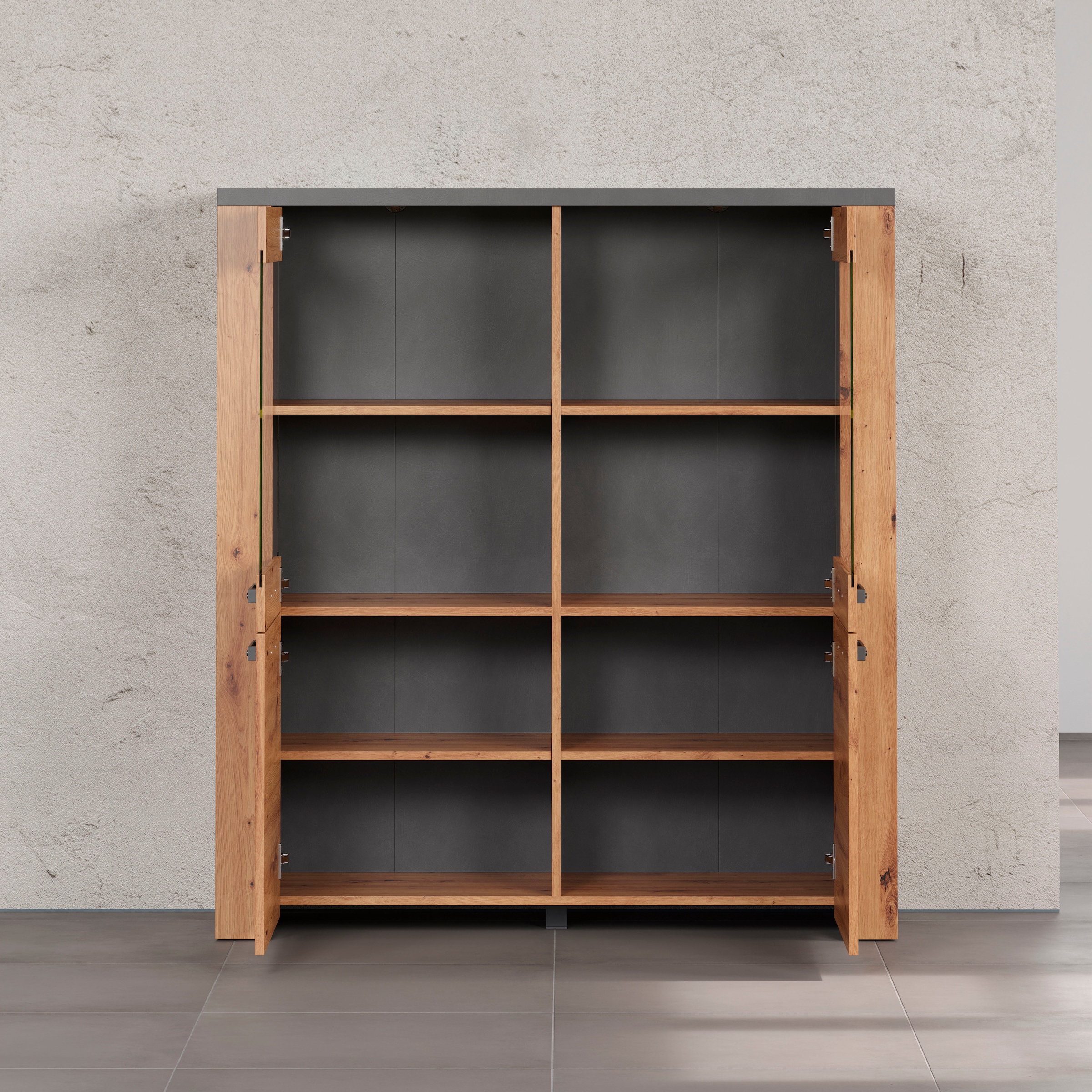 Home affaire Highboard »Ambres«, (1 St.), Vitrine, Echtholzoptik, ca. Masse BxH: 127x139 cm