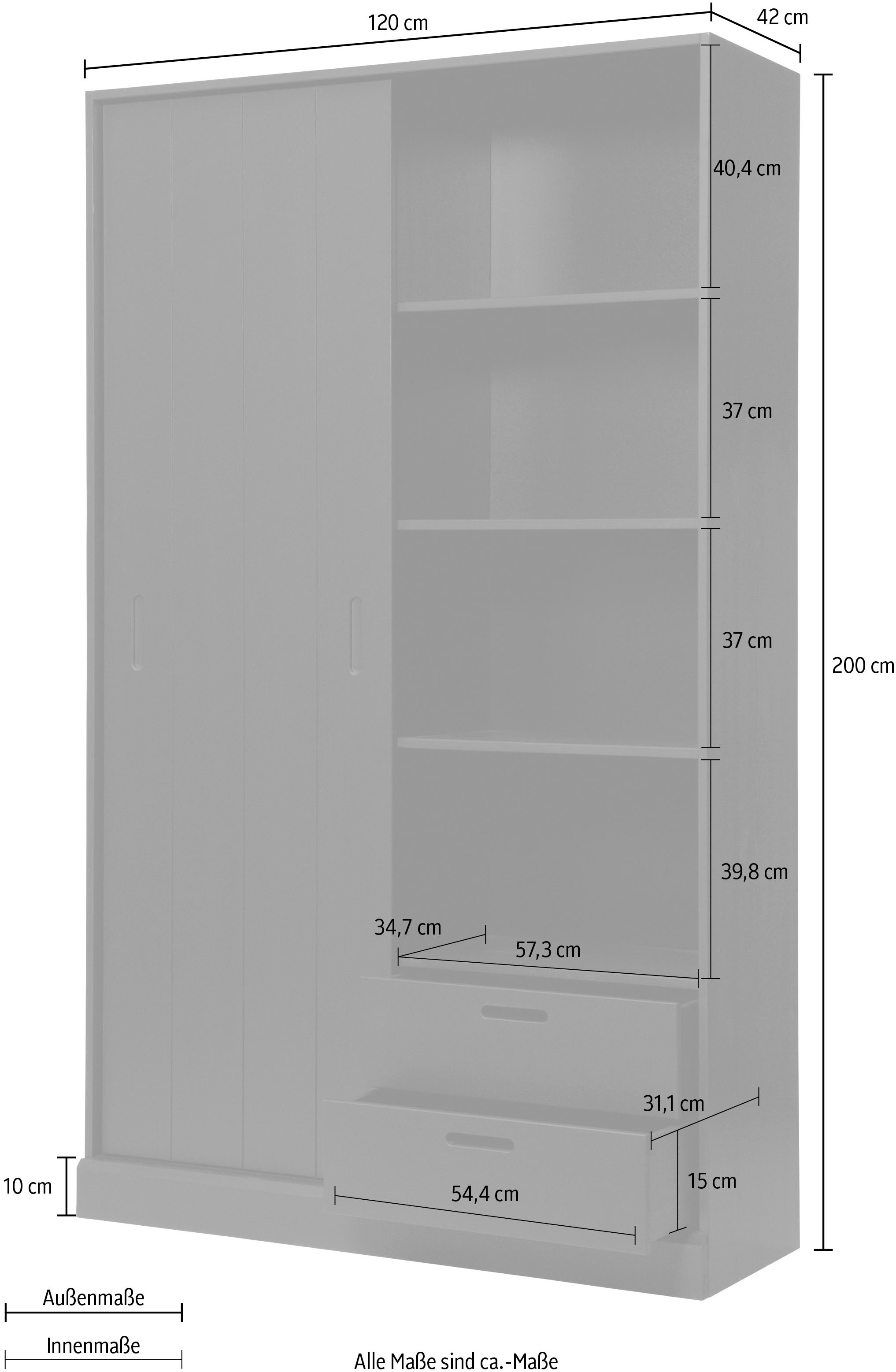 WOOOD Mehrzweckschrank »Move Massivholz Kiefernholz mit Schiebetür geschliffen 200x120x42 cm« Einfach zu montieren, Tragkraft 15 kg pro Boden, sichtbare Maserung