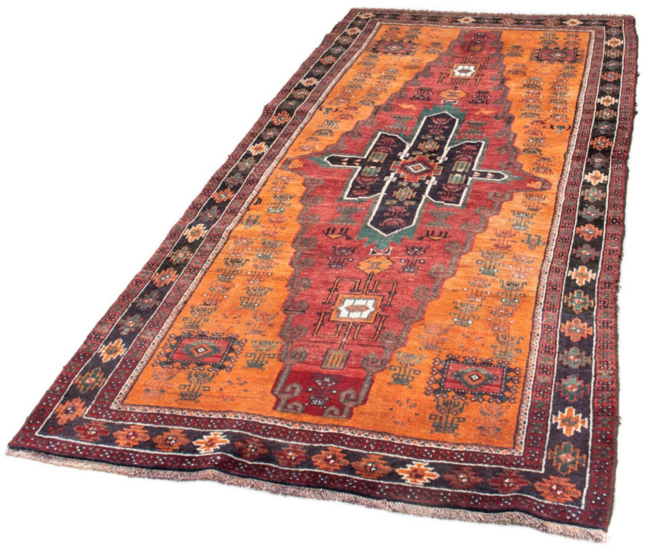 Hochflor-Läufer »Shiraz Medaillon Arancione 220 x 104 cm«, rechteckig, Handgeknüpft