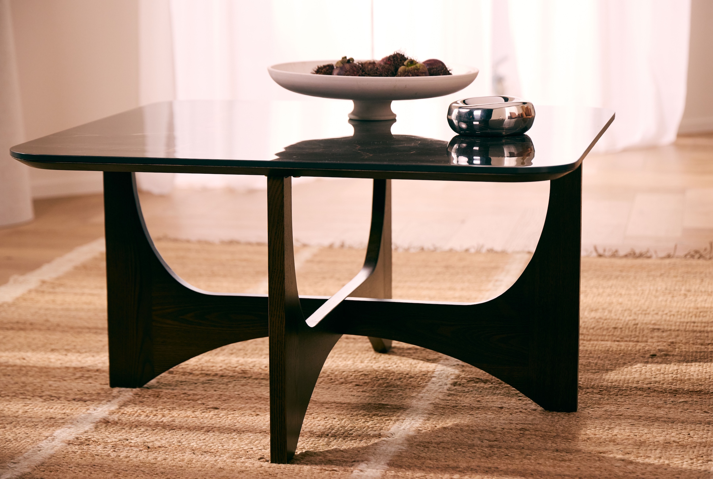 LeGer Home by Lena Gercke Table d'appoint »Kirella« mit Marmor-Optik und massivem Eschenholz-Kreuzfuss, Breite 45 cm