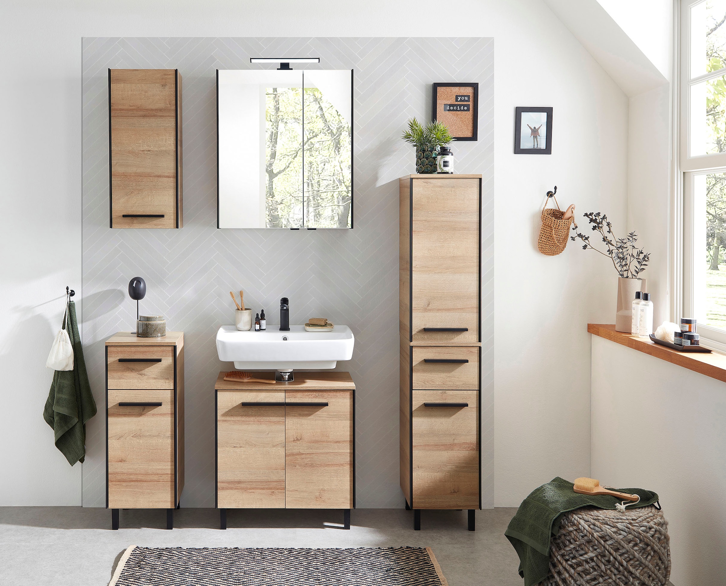 Saphir Ensemble de meubles de salle de bain »Quickset 395 3-teilig, Waschbeckenunterschrank mit LED-Spiegelschrank« 4 cuis tlg.