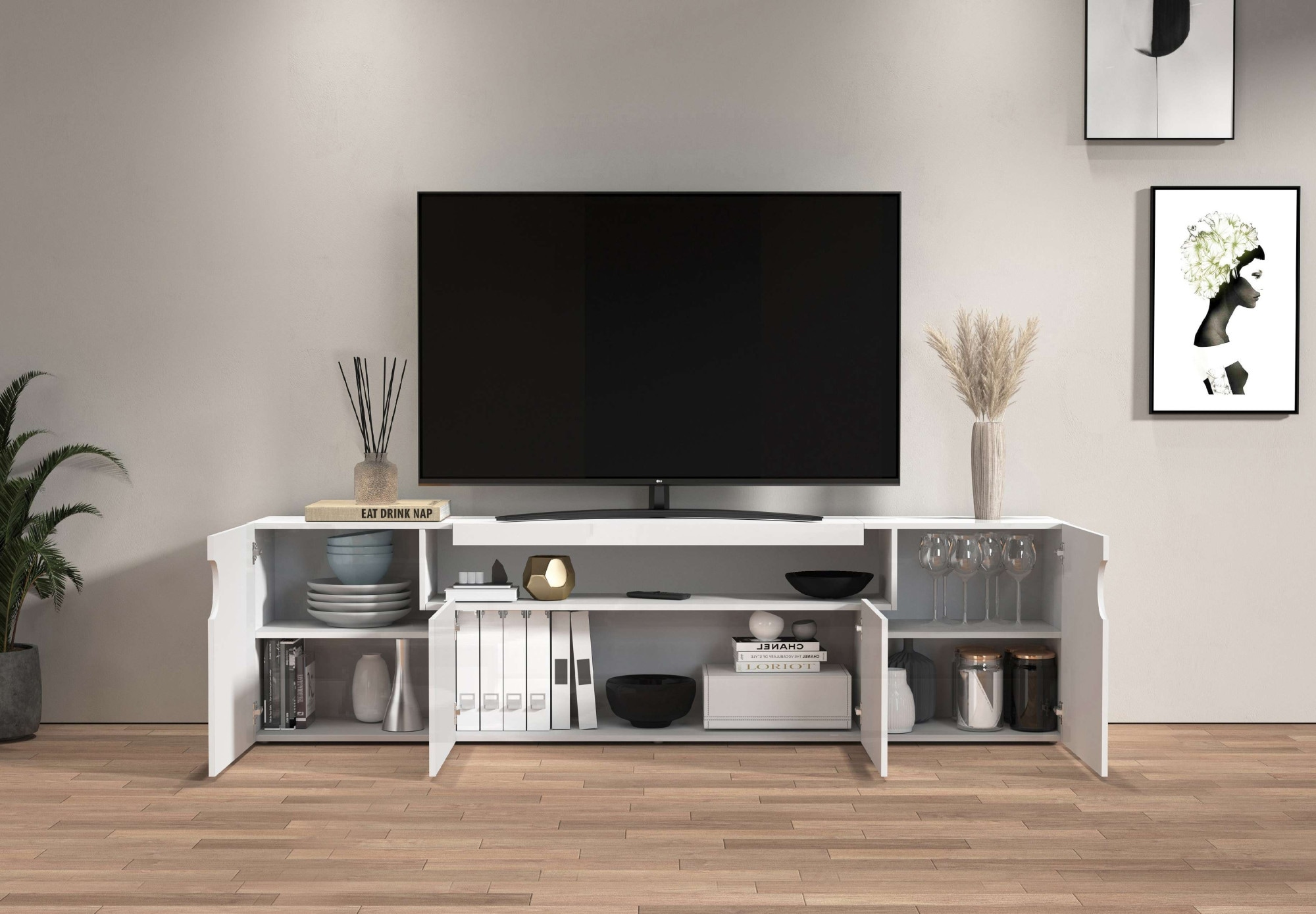 GOODproduct Table basse »REAL,Lowboard,TV-Kommode,TV-Möbel,TV-Bank« 1 cuis tlg. Avec 4 portes, dont 2 arrondies formant une niche ovale ouverte