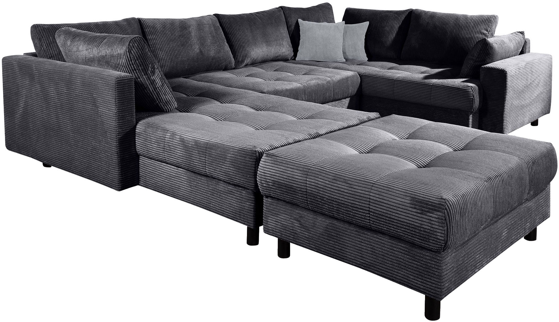 Home affaire Wohnlandschaft »Toni U-Form mit Armlehne«, inkl. Hocker und Zierkissen in abgesetzter Farbe, mit Bonnelfederkern