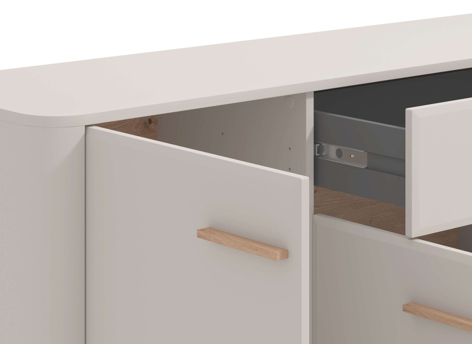 Home affaire Sideboard »Darwen Kombikommode, Sideboard, Schubladenkommode« Abgerundete Kanten, matte Kaschmir-Oberflächen, Masse: 179,5x40x90,5 cm