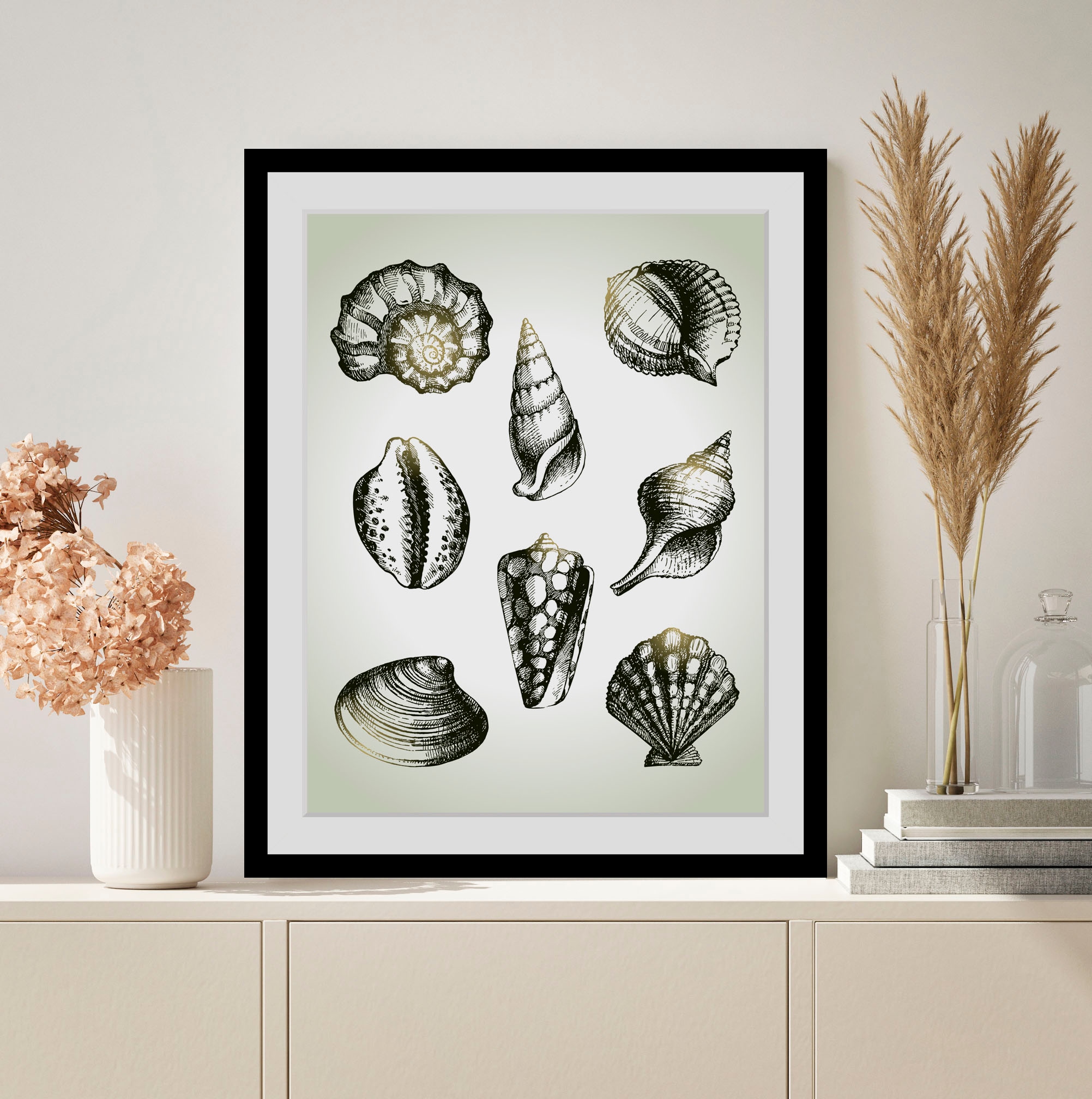 Image of queence Bild "Willy" Kunst Meer Schwarz-Weiss Wassertiere 1 Stk. tlg. HD Premium Poster-Druck inkl. Holzrahmen