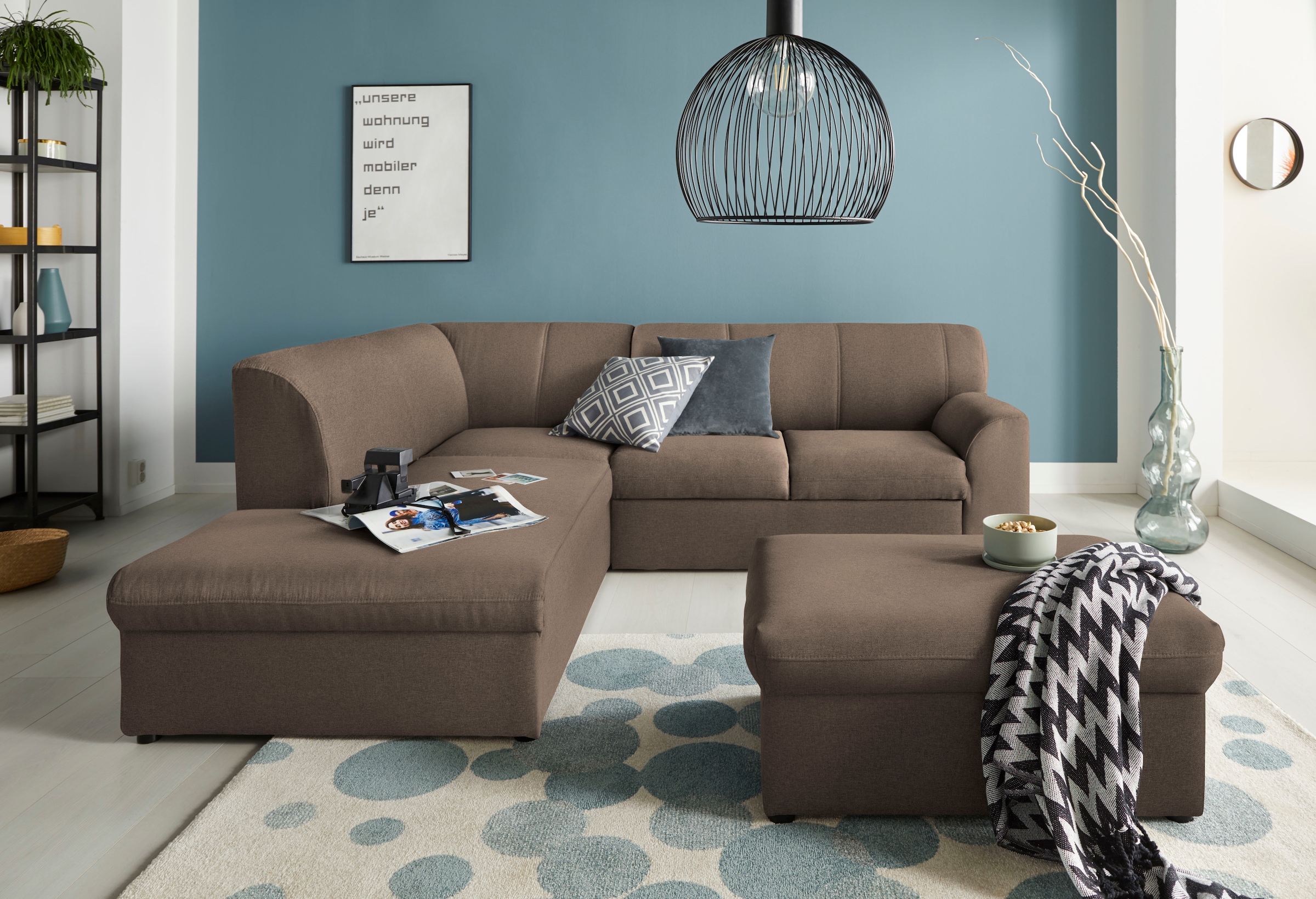DOMO collection Canapé d'angle »Topper zeitlos elegant, kompakte StellmasseL-Form« mit Ottomane, wahlweise mit Schlaffunktion
