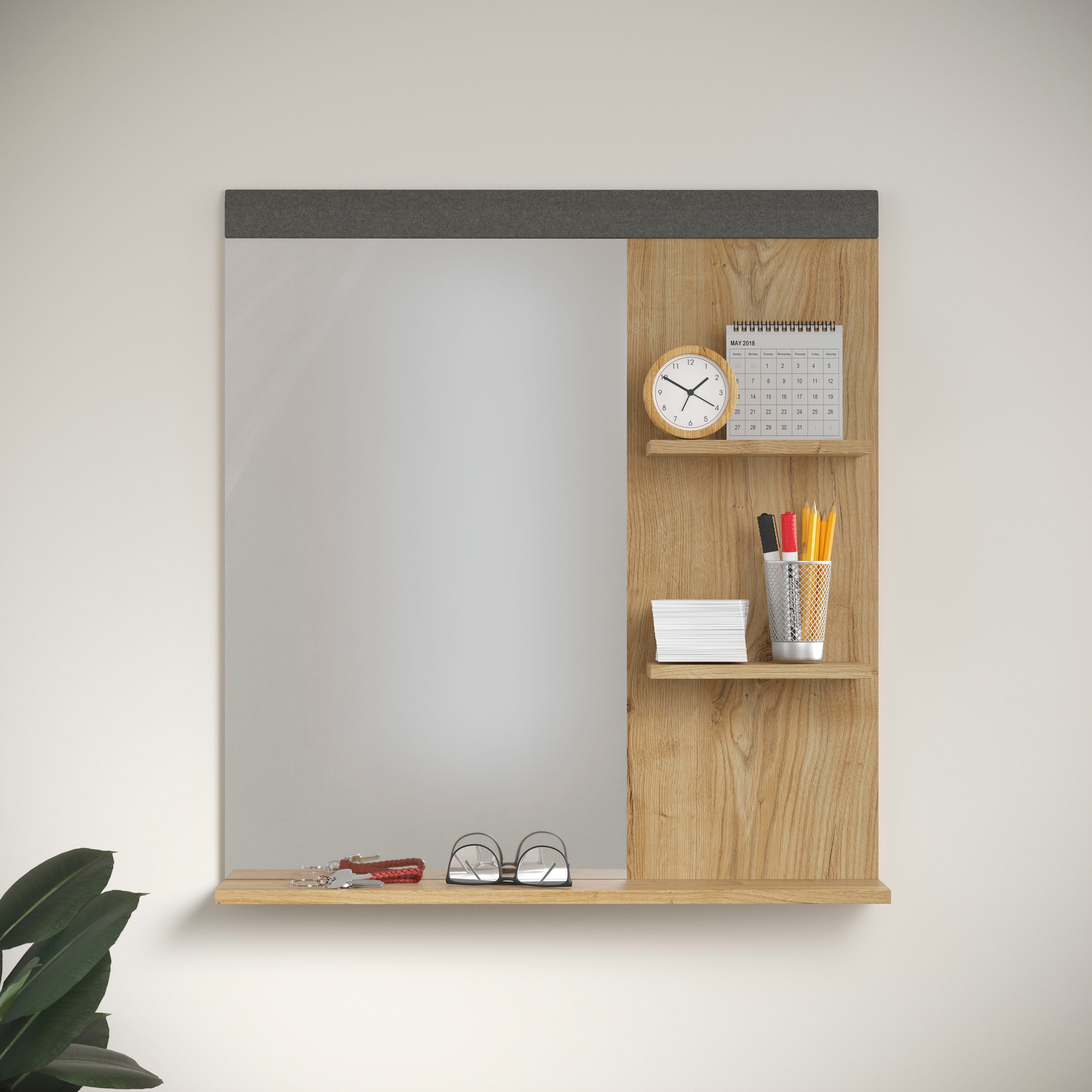 Image of Home affaire Garderobenspiegel "Belva" eichefarbener Wandspiegel mit 3 Ablagen - (B/T/H) 79/16/85 cm