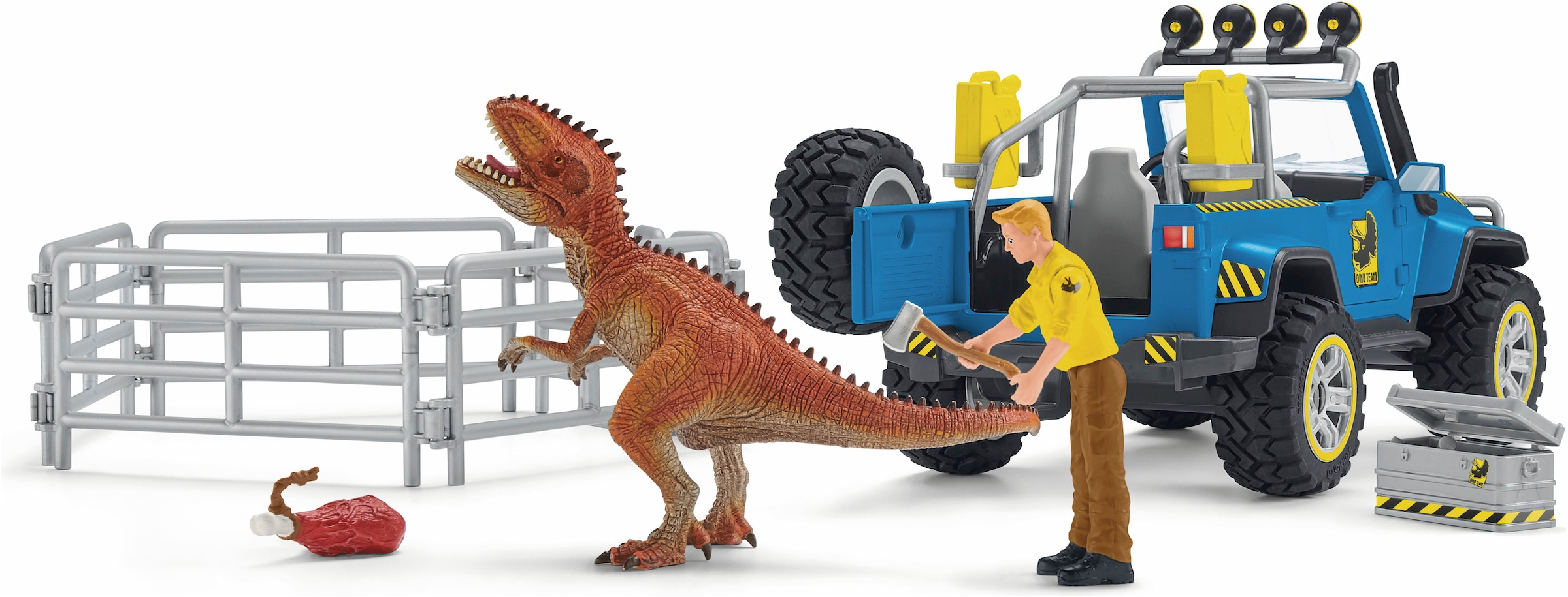 Schleich® Personnage de jeu »DINOSAURS, Geländewagen mit Dino-Aussenposten (41464)«