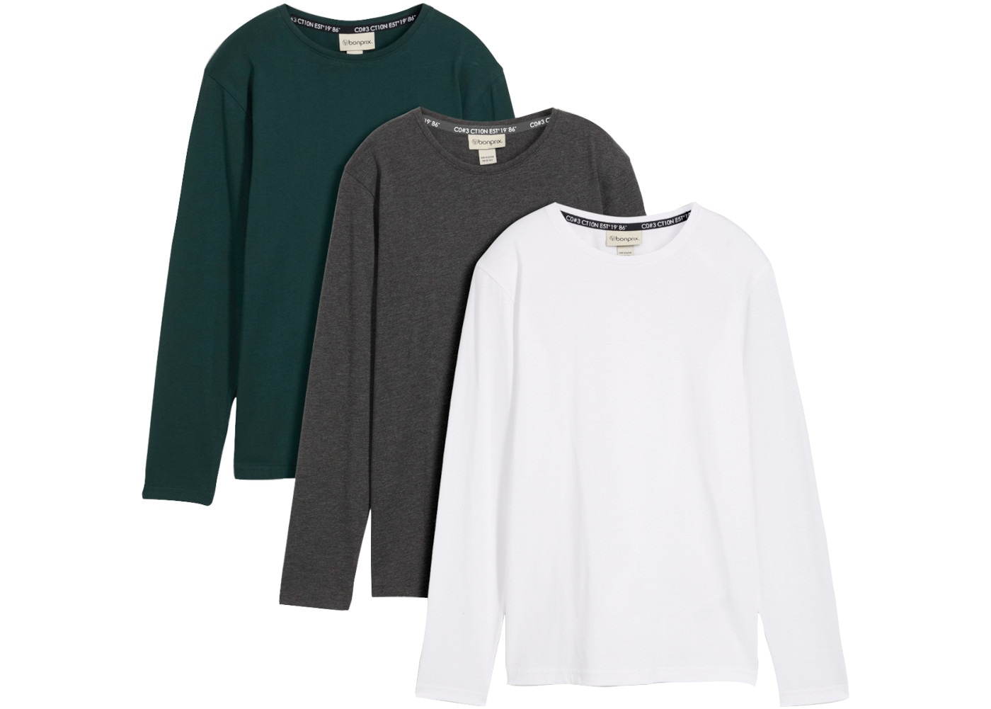 Image of bonprix Langarmshirt Packung, 3 für Kinder, im praktischen Dreierpack, aus Baumwolle und Viskose
