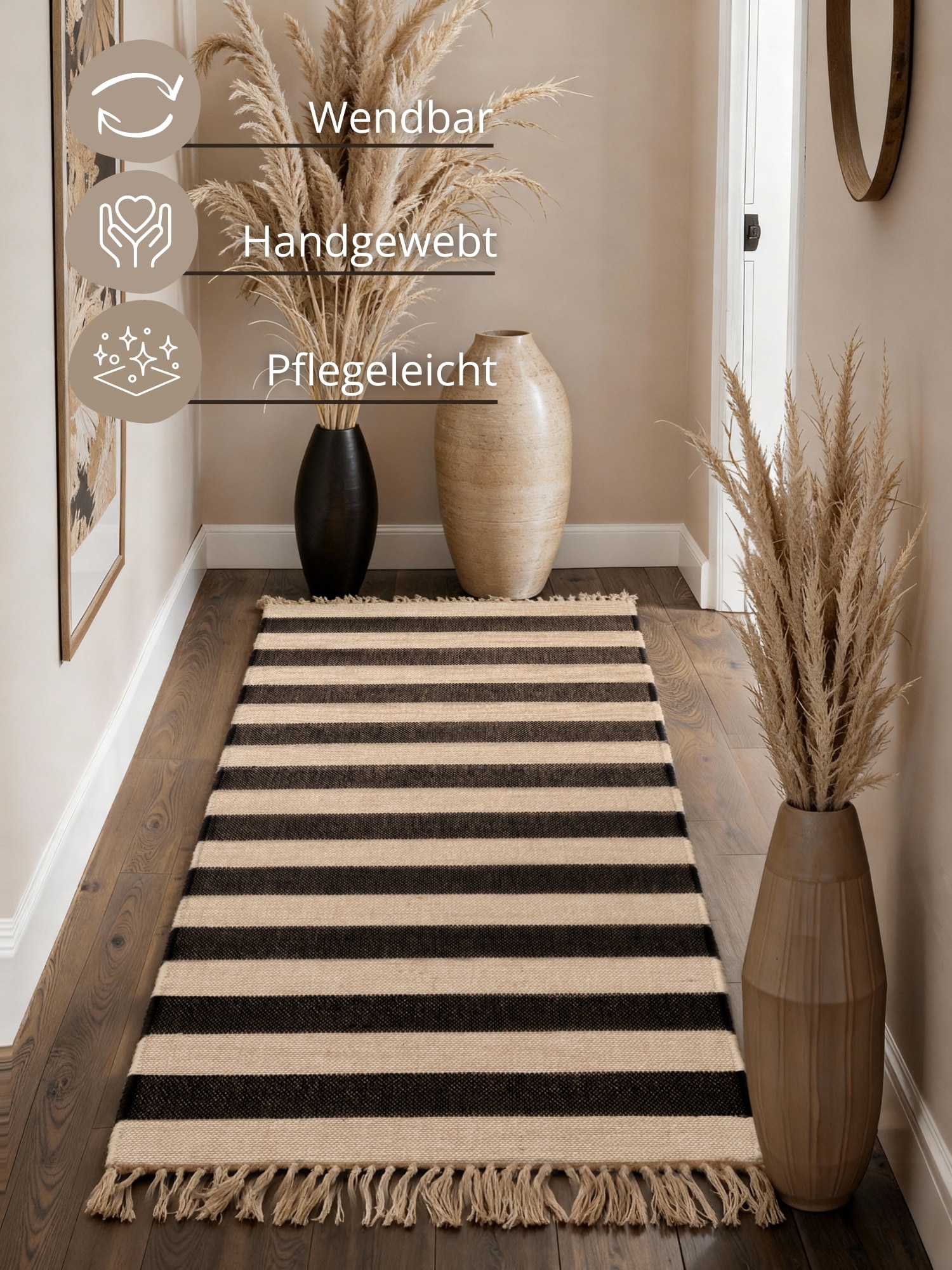 HANSE Home Teppich »Playa« rechteckig 6 mm Höhe Jute, Handgemacht, Naturteppich, Wohnzimmer, Läufer, Fransen