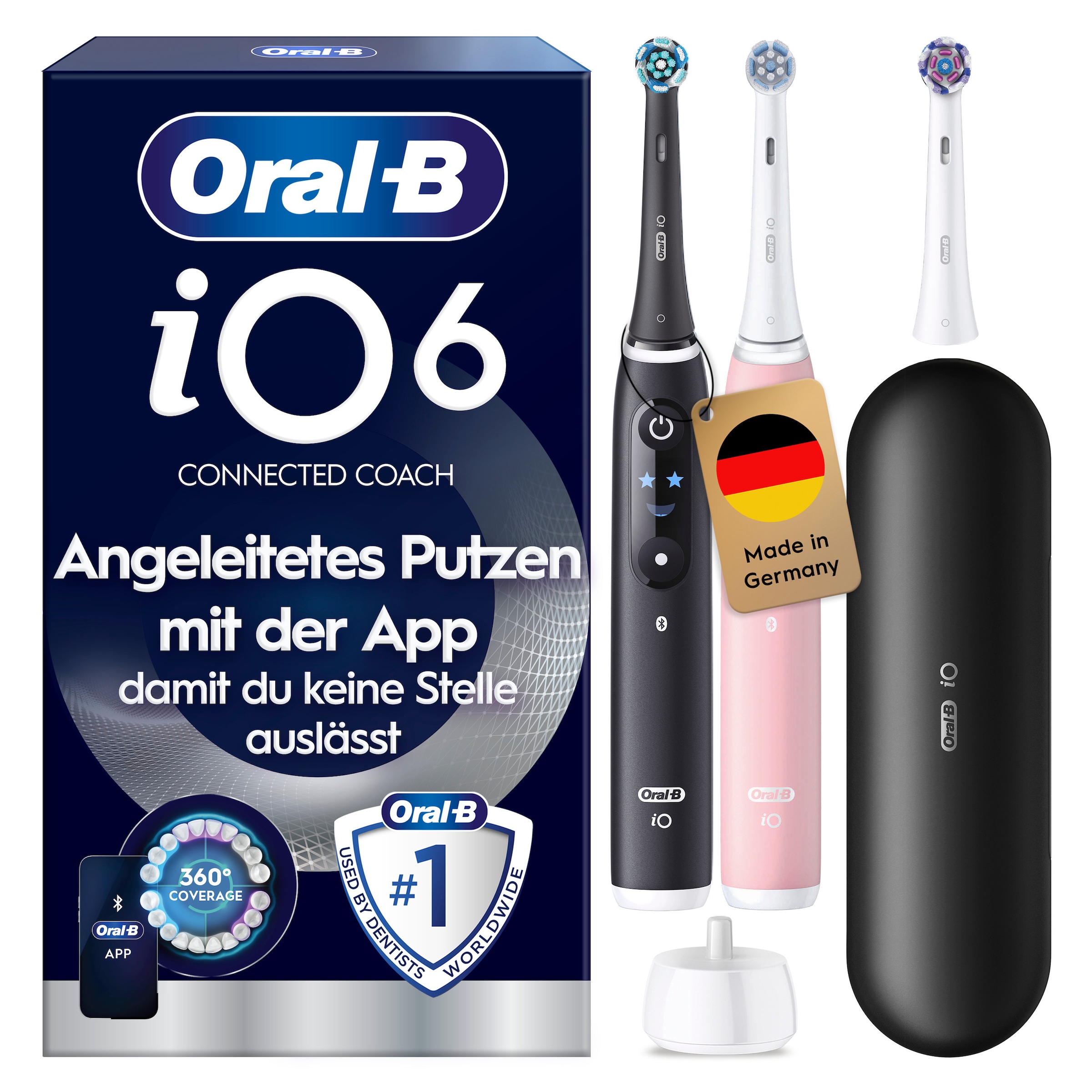Image of Oral-B Elektrische Zahnbürste "iO 6 Duopack" 3 Stk. Aufsteckbürsten mit Magnet-Technologie, Display, 5 Putzmodi