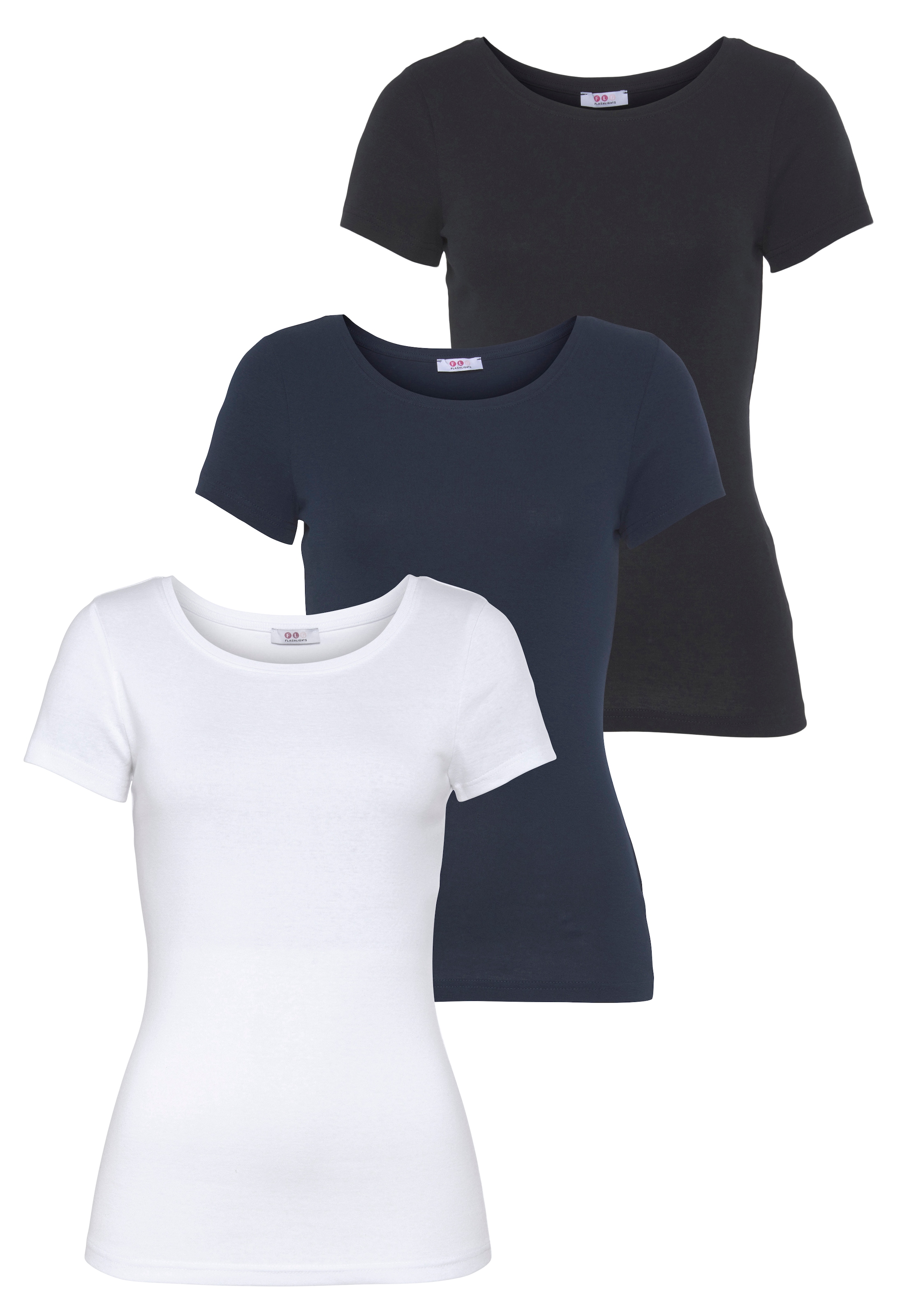 Image of Flashlights T-Shirt 3-er Pack, Kurzarm, sehr figurbetonte Passform, aus Feinrippstoff