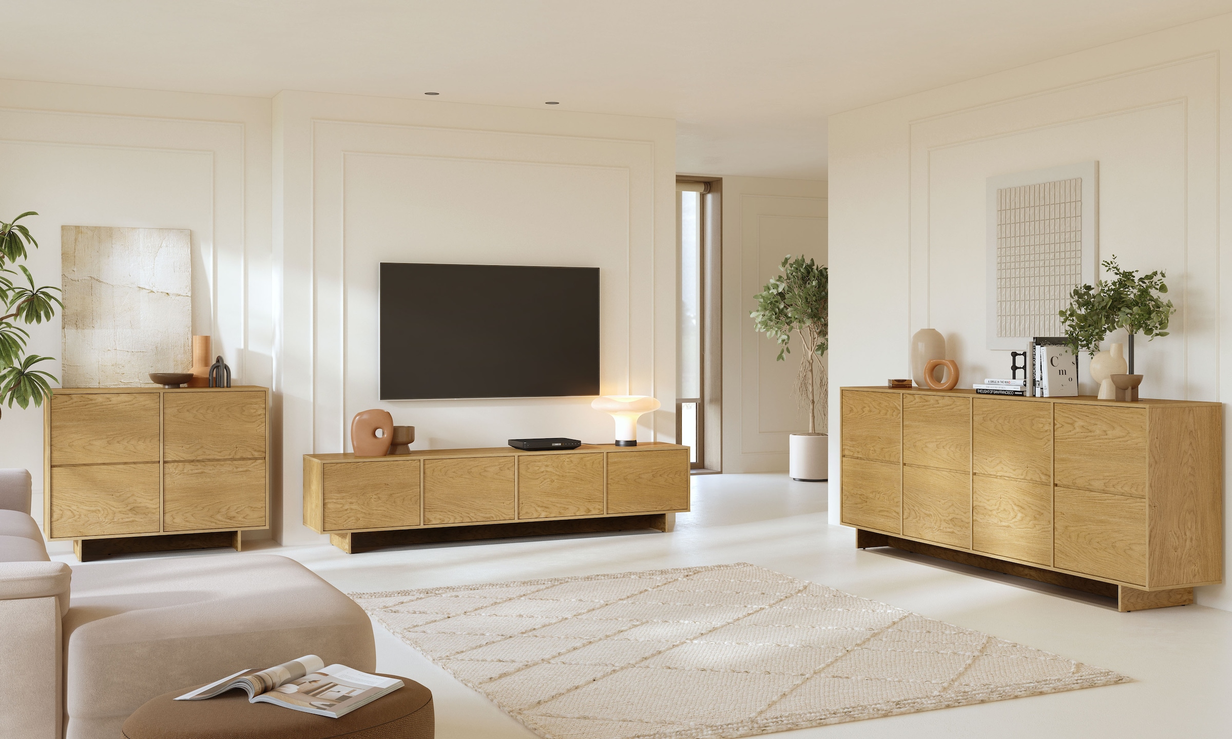 GOODproduct Sideboard »Tatami, Stilvolle, moderne grifflose Kommode 4 Türen, Breite 220cm« Anrichte mit viel Stauraum, Böden verstellbar, push-to-open-Funktion