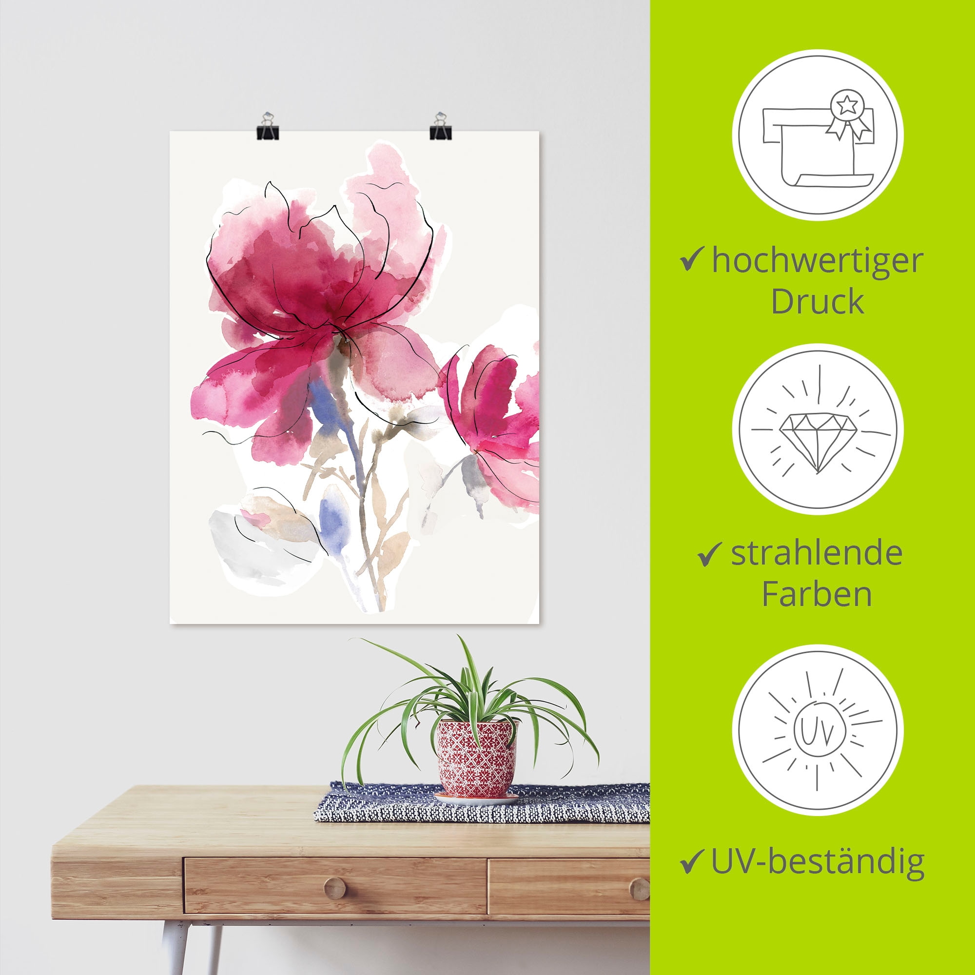 Artland Wandbild »Rosige Blüte I.« Blumenbilder 1 Stk. tlg. als Alubild, Leinwandbild, Poster in verschied. Grössen