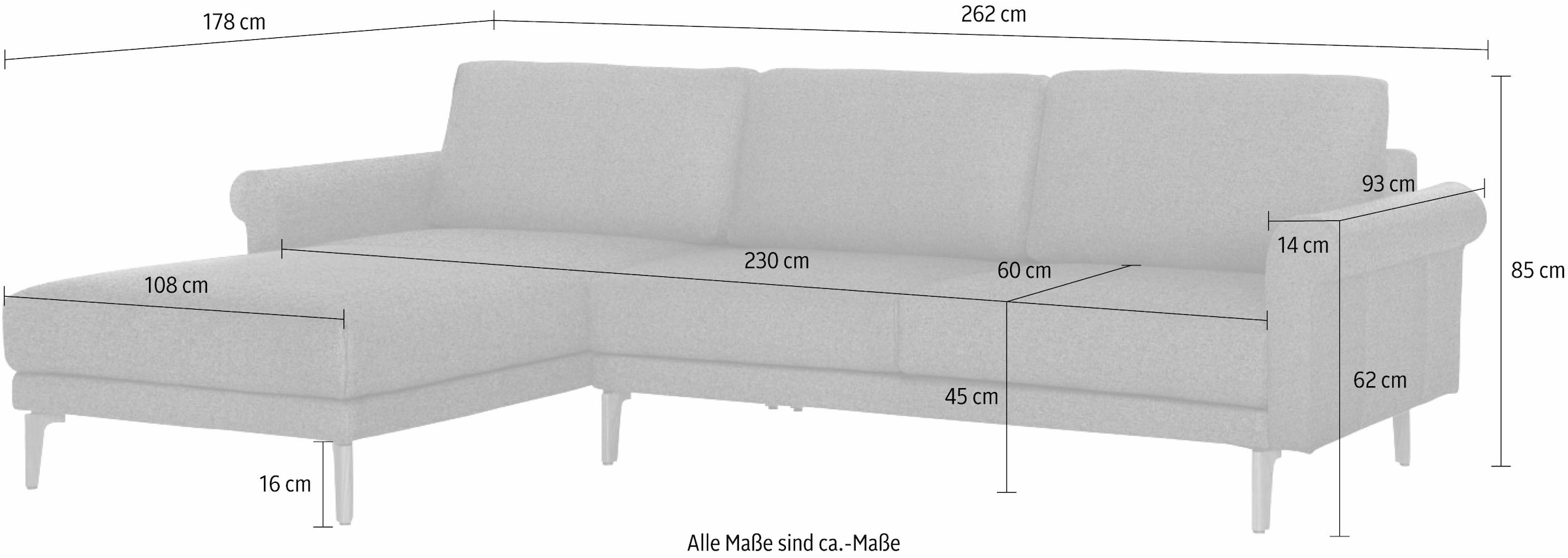 Creation BY ROLF BENZ Ecksofa »CR.450, Designecksofa, L-Form«, Armlehne Schnecke modern Landhaus, Breite 262 cm, Fuss Nussbaum