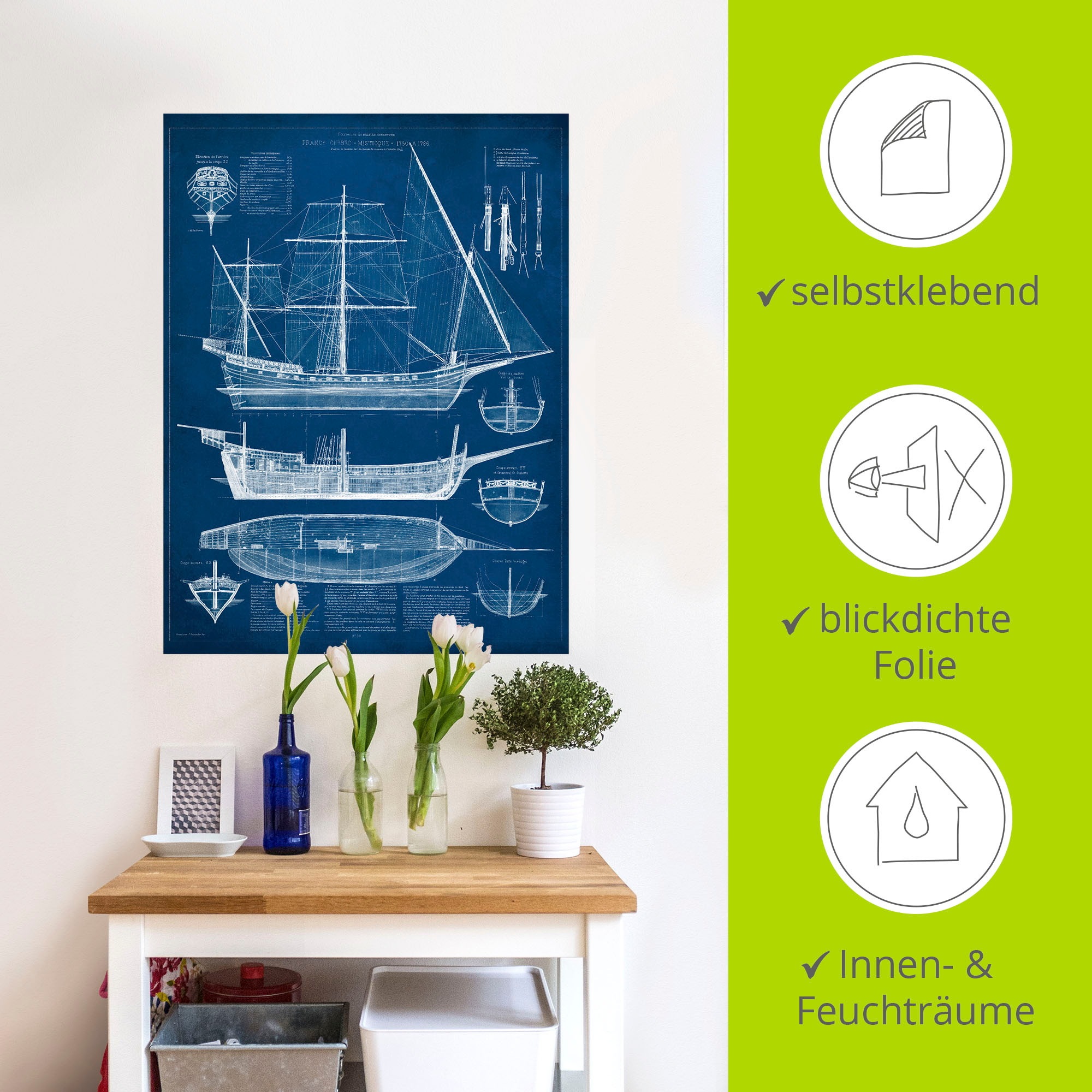 Artland Wandbild »Entwurf für ein Antikes Schiff I«, Boote & Schiffe, (1 St.), als Alubild, Outdoorbild, Wandaufkleber in verschied. Grössen
