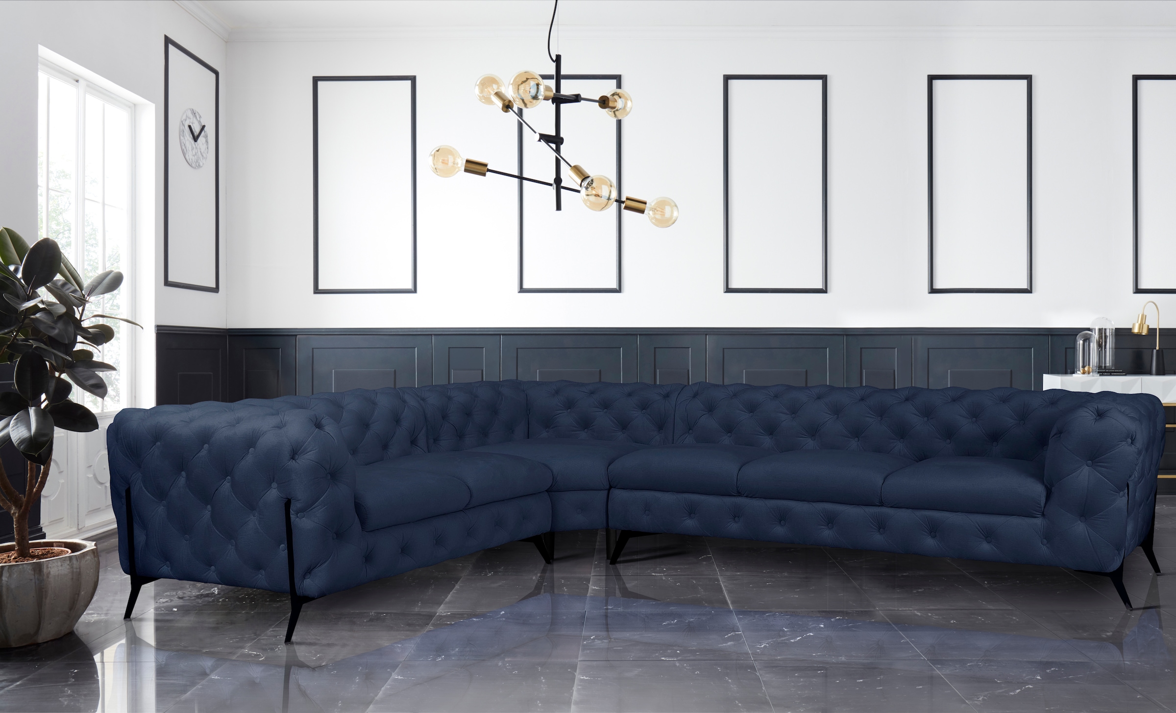 Leonique Chesterfield-Sofa »Amaury L-Form«, grosses Ecksofa, Chesterfield-Optik, Breite 323 cm, Fussfarbe wählbar