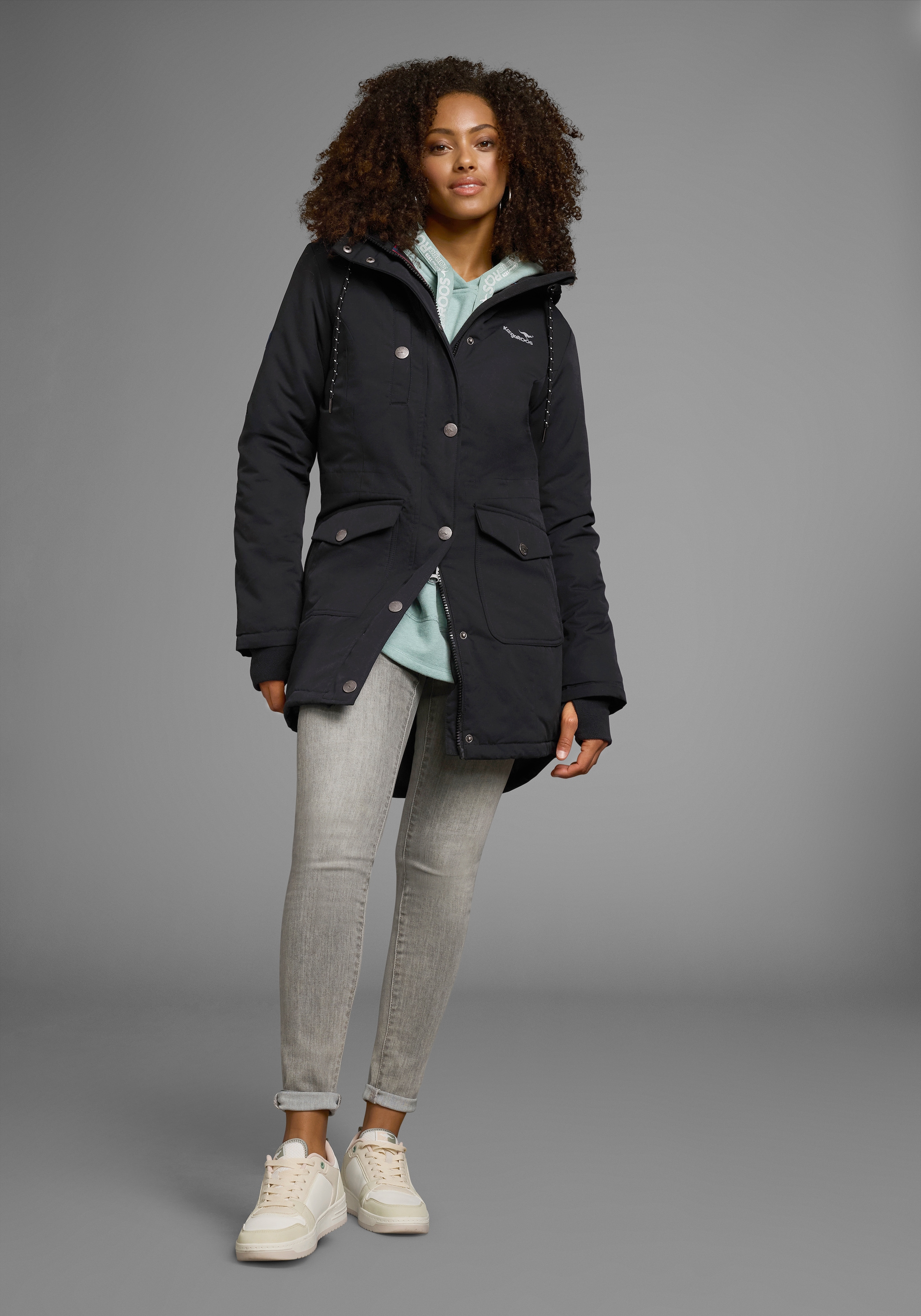KangaROOS Langjacke, mit Kapuze, für den Übergang, aus leichtem Webmaterial, modisch