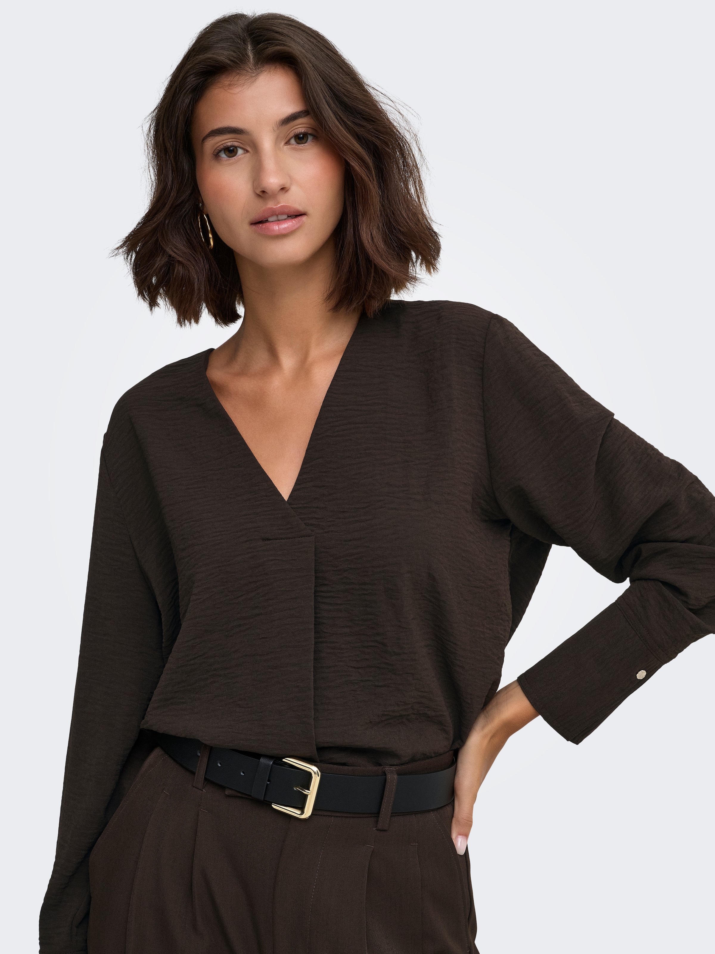 JDY Langarmbluse »JDYLION L/S V-NECK TOP WVN« Polyester, regular fit
