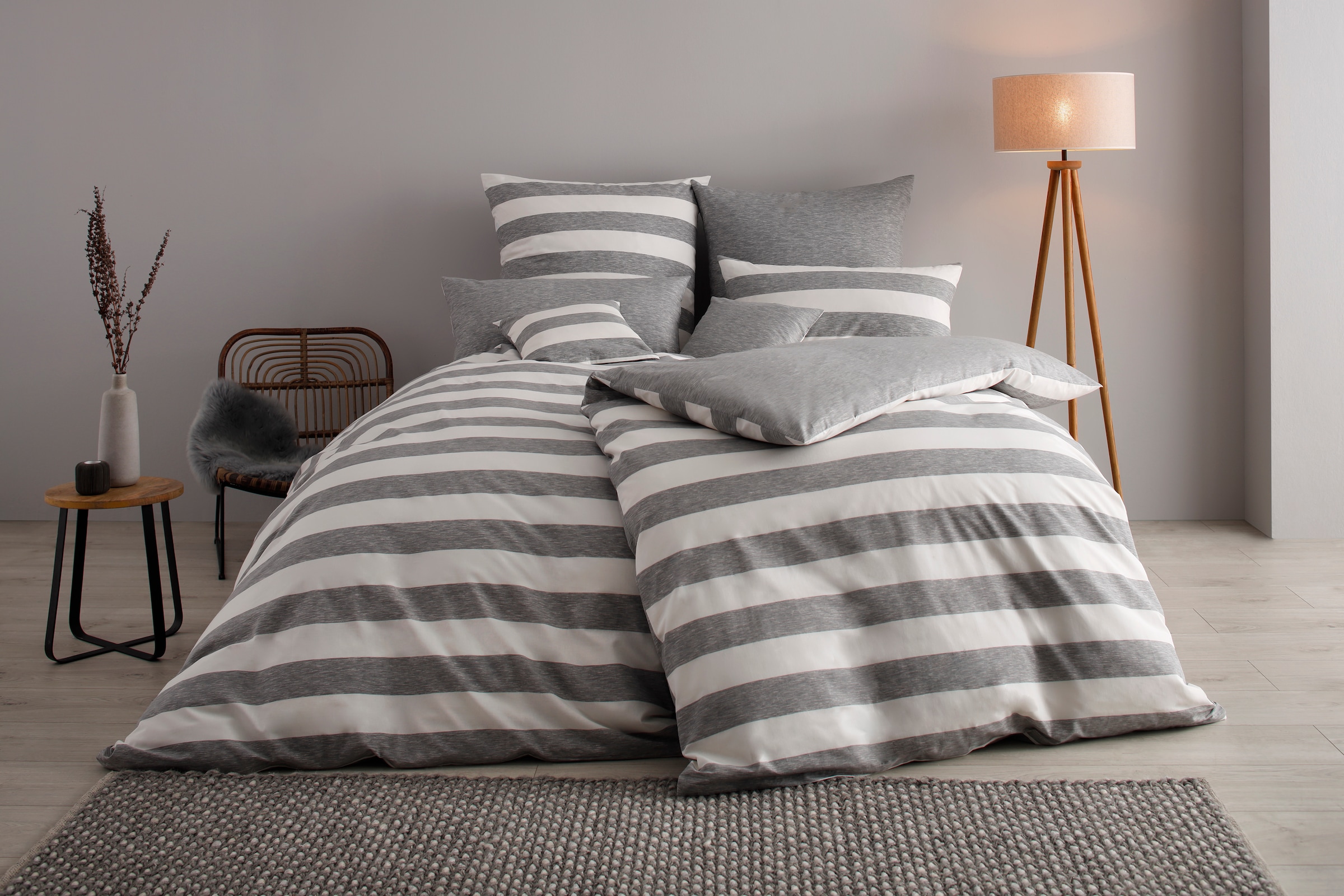 GOODproduct Wendebettwäsche »Big Stripe«, 100% Bio-Baumwolle GOTS zertifiziert, Streifen-Design in Melange-Optik