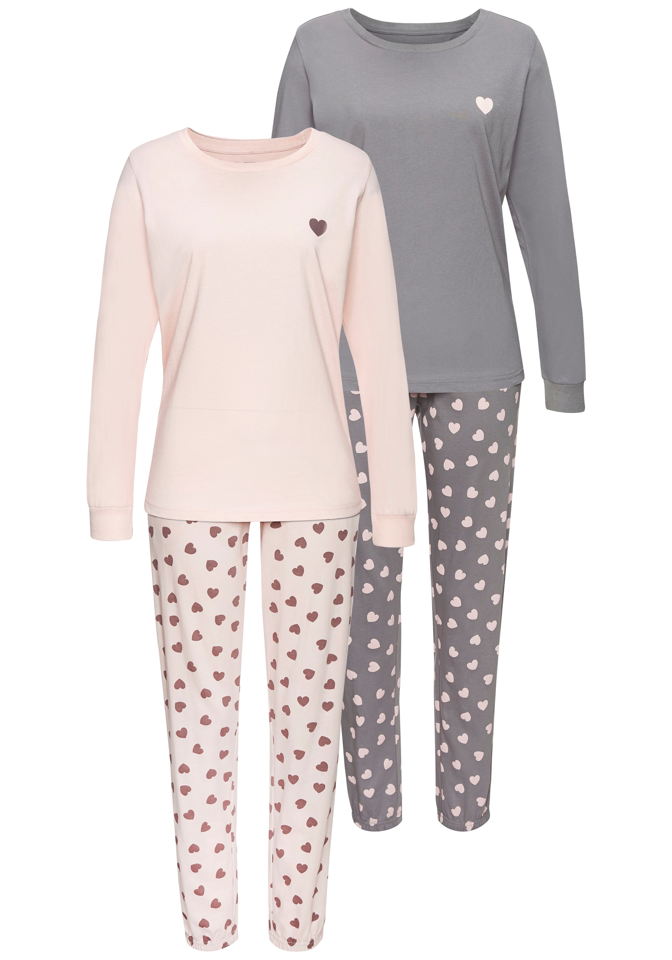 Vivance Dreams Pyjama, (Spar-Set, 4 tlg.), mit süssem Herzmuster