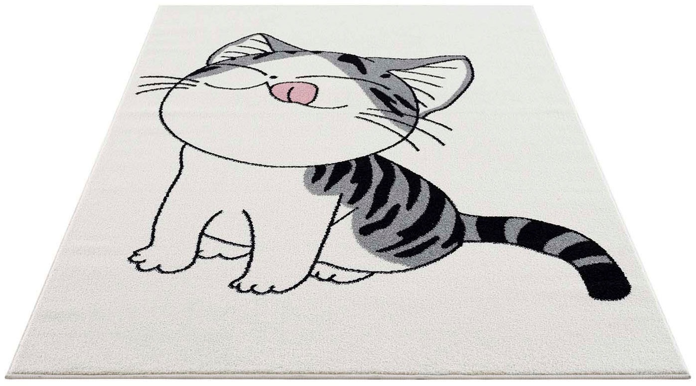 Image of Carpet City Kinderteppich »Savanna 9373«, rechteckig, 11 mm Höhe, Spielteppich, Teppich, Katze, Creme/ Grau, für Kinderzimmer, Kurzflor bei Ackermann Versand Schweiz