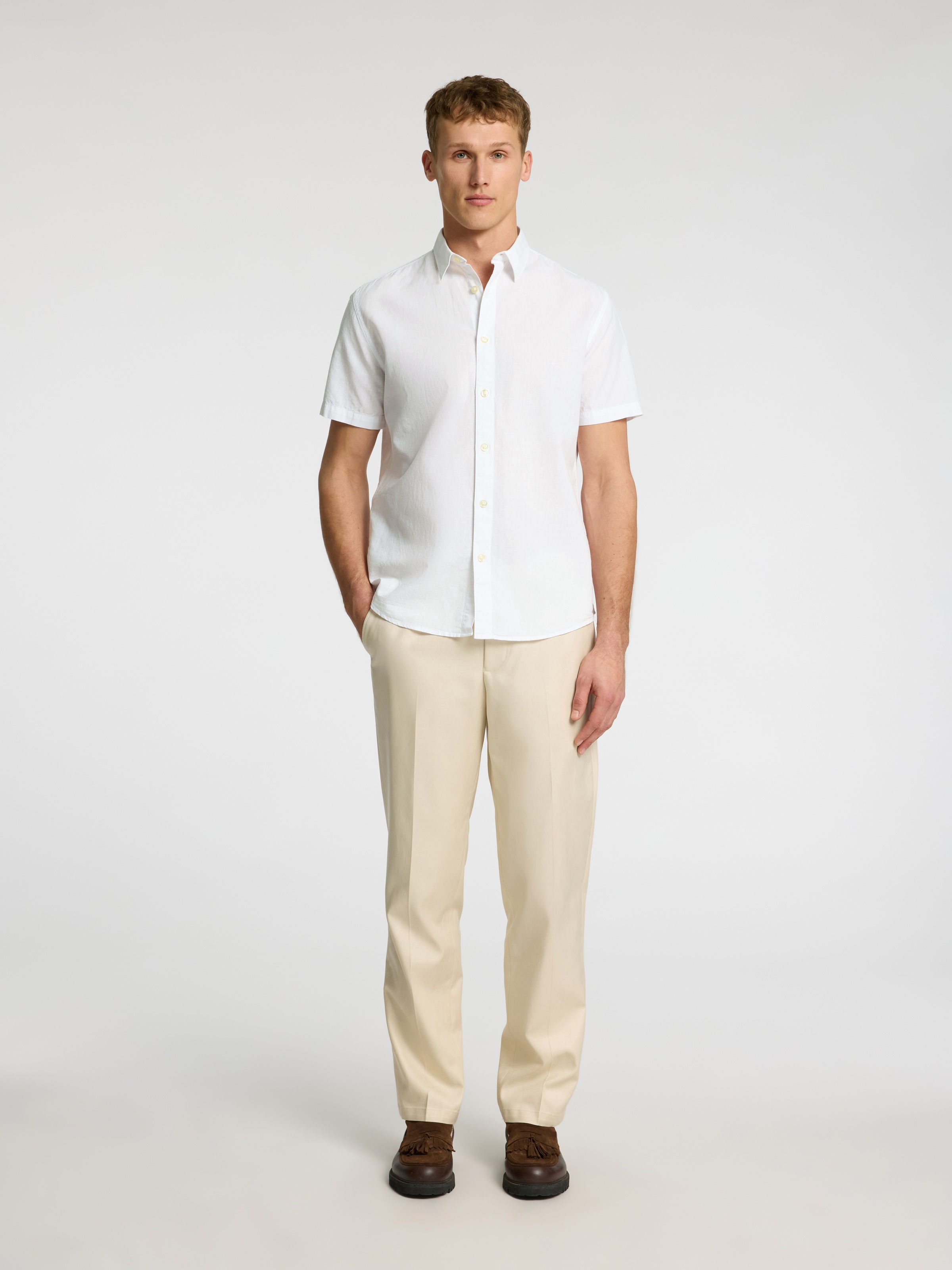 SELECTED HOMME Kurzarmhemd »SLHREG-SUN SHIRT SS NOOS«, mit Leinen