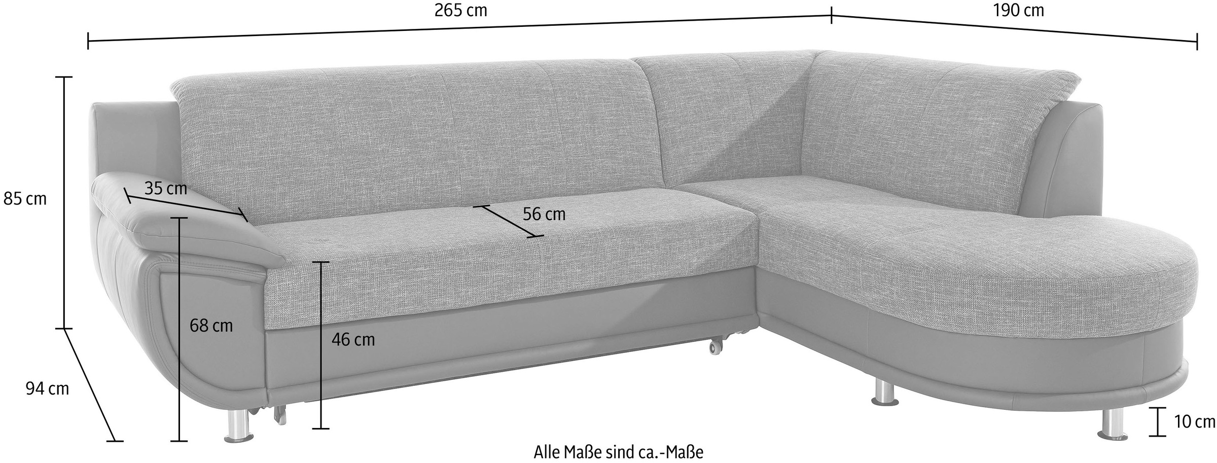 TRENDMANUFAKTUR Ecksofa »Rondo 3, zeitlos & bequem, Materialmix, L-Form, Breite 265cm« wahlweise mit Federkern für mehr Komfort, wahlweise mit Bettfunktion
