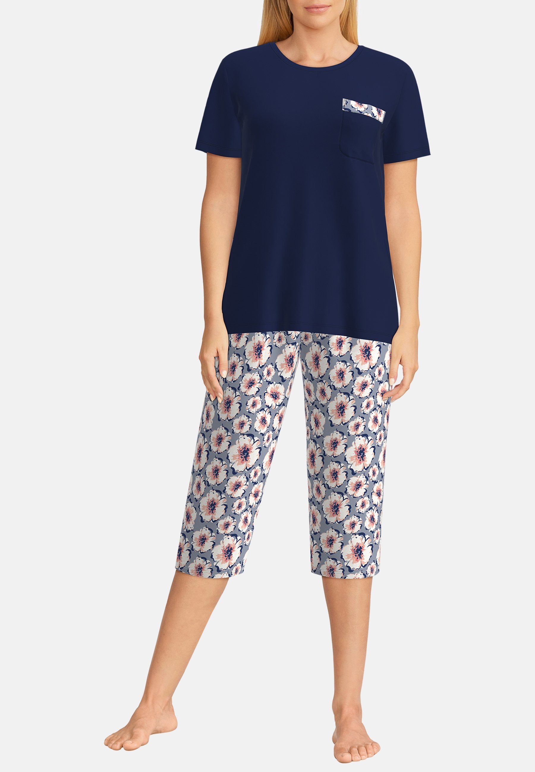 GÖTZBURG Capri-Pyjama »Galway«, (2 tlg.), Kurzarm, 3/4 lange Hose, Rundhalsausschnitt