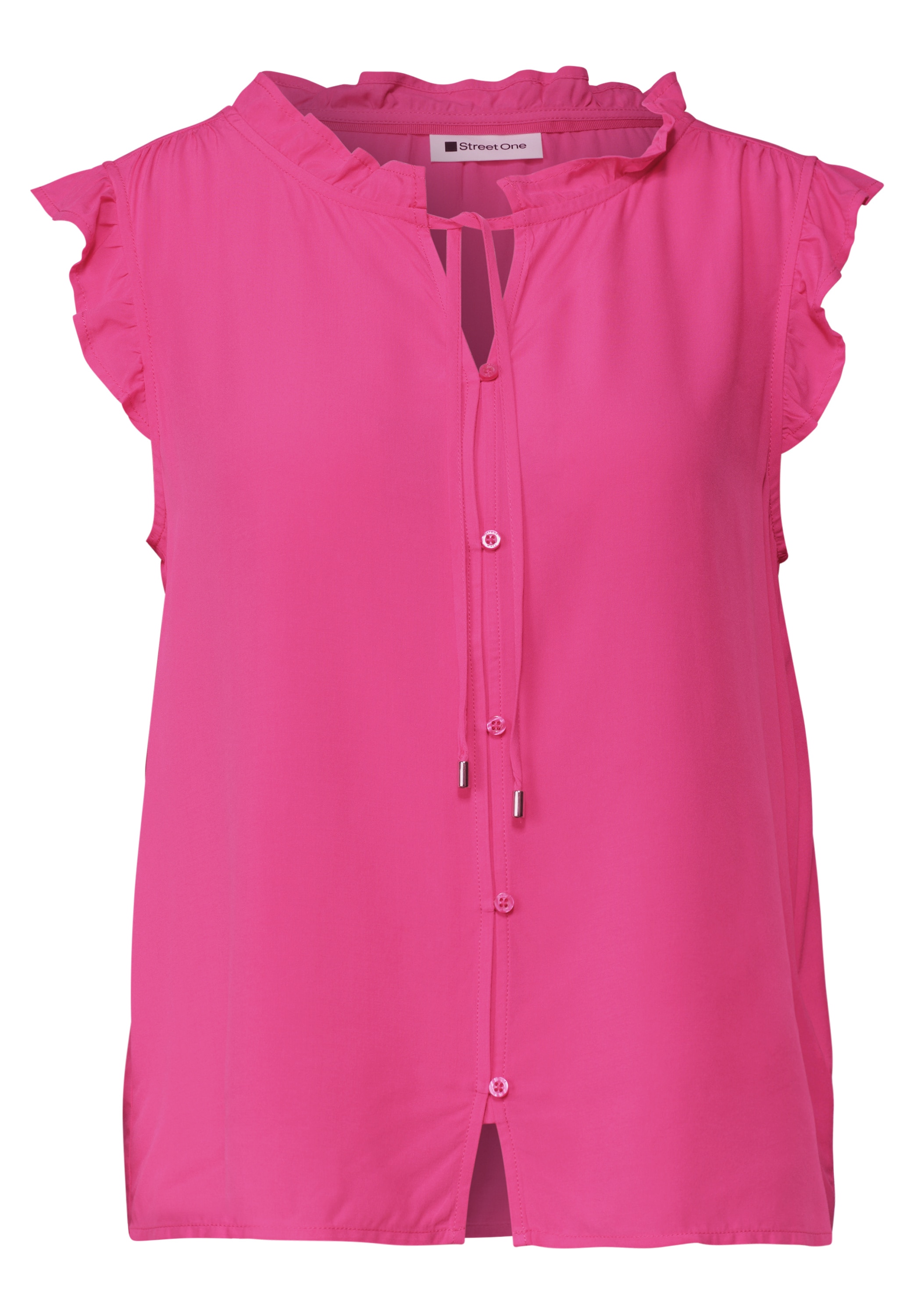 STREET ONE Chemisier à chemise Top d'été - col fendu avec volants et rubans