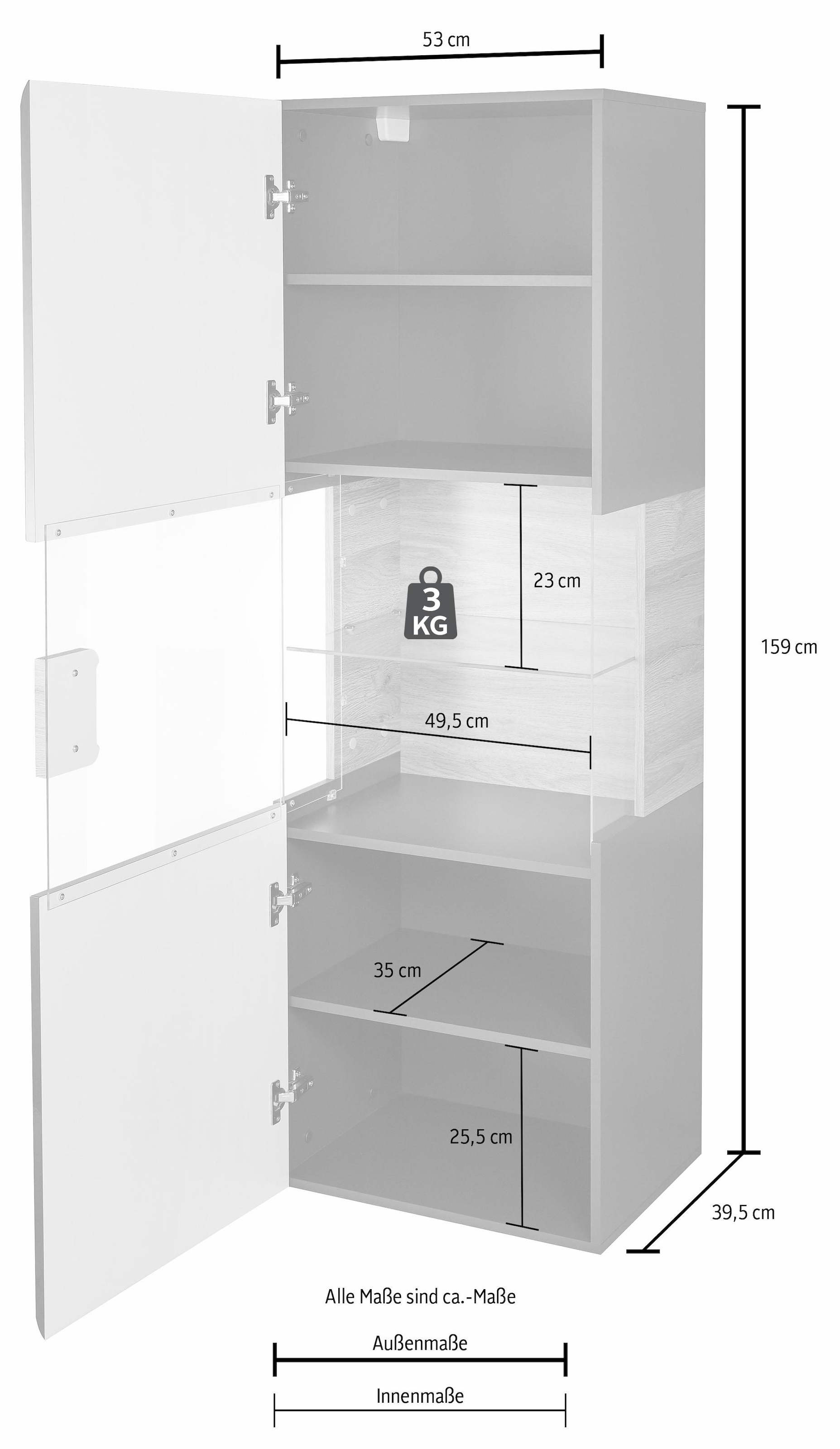 INOSIGN Hängevitrine »Toledo,Höhe 159 cm trendige Glasvitrine mit dekorative MDF-Front«, Vitrine mit Glasfront, ohne Beleuchtung, viel Stauraum, hochglanz