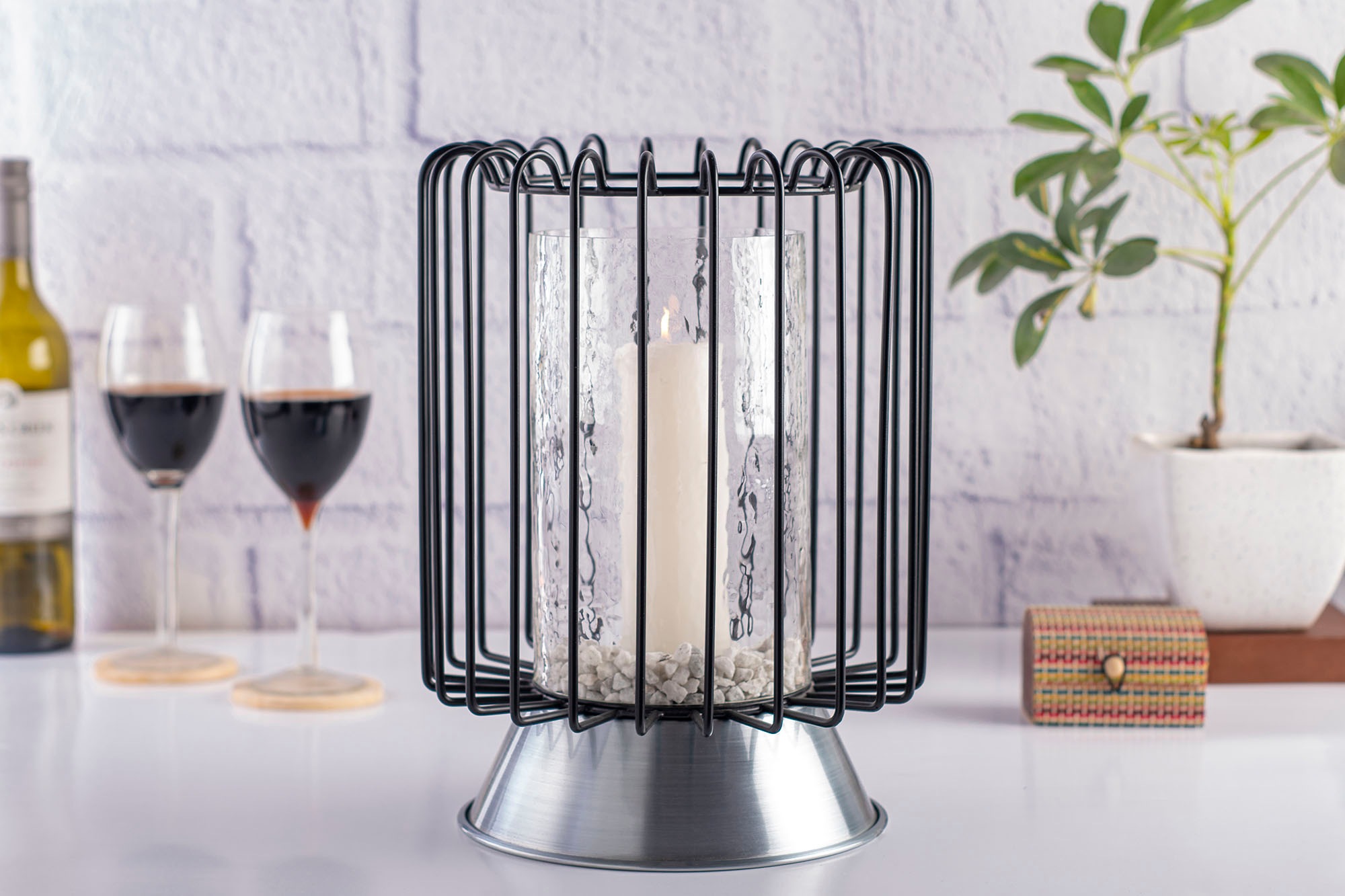 Bougeoir Rond Déco "Malibu" 31cm Noir & Argent