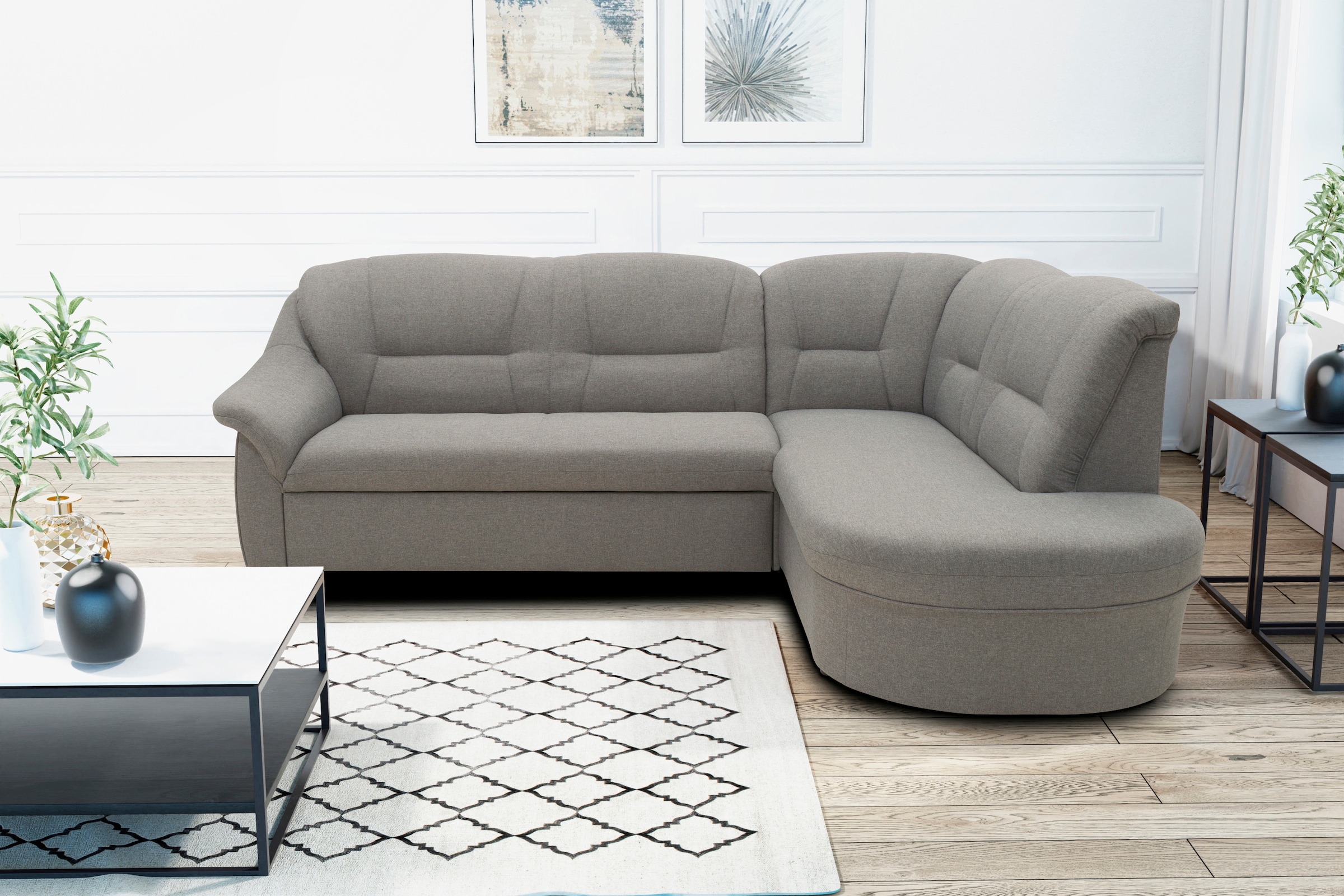 DOMO collection Ecksofa »Faenza für kleine Räume, Stellmasse 232,176cm, komfortabel, L-Form«, mit Ottomane, zeitlos, elegante Armlehnen, wahlweise mit Bettfunktion