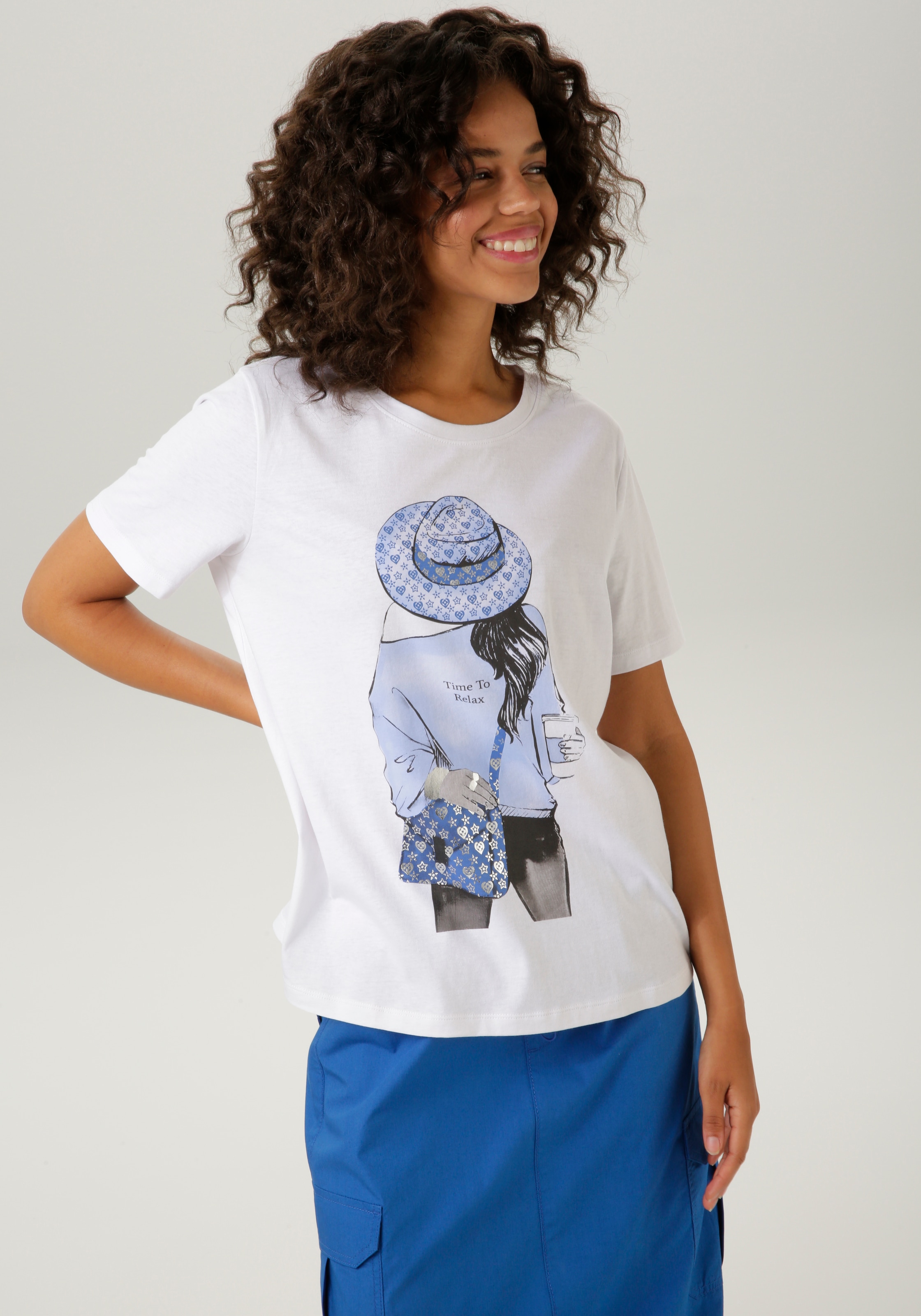 Aniston CASUAL T-Shirt, mit silberfarbenem Folienprint verzierter Frontdruck - NEUE KOLLEKTION