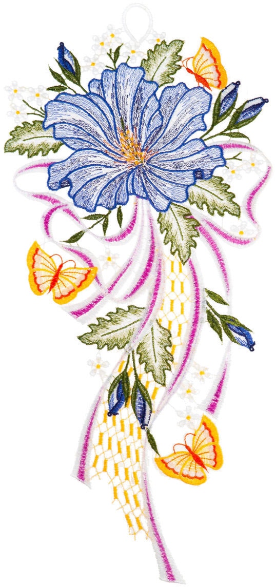 Image of W. Reuter & Sohn - Plauener Spitze® Fensterbild »Fensterbild "Hibiskusblüte" farbig« bei Ackermann Versand Schweiz