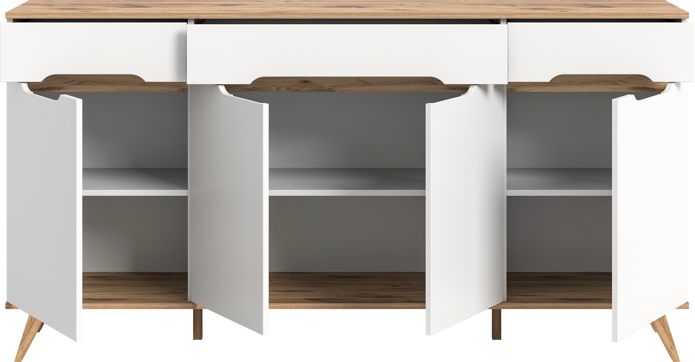 Home affaire Sideboard »Alesund, Breite 185 cm, 4 Türen, 1 Schubkasten, konischer Fuss«, Scandi-Look, Anrichte, Schrank, Kommode, Wohnmöbel, Wohnzimmer